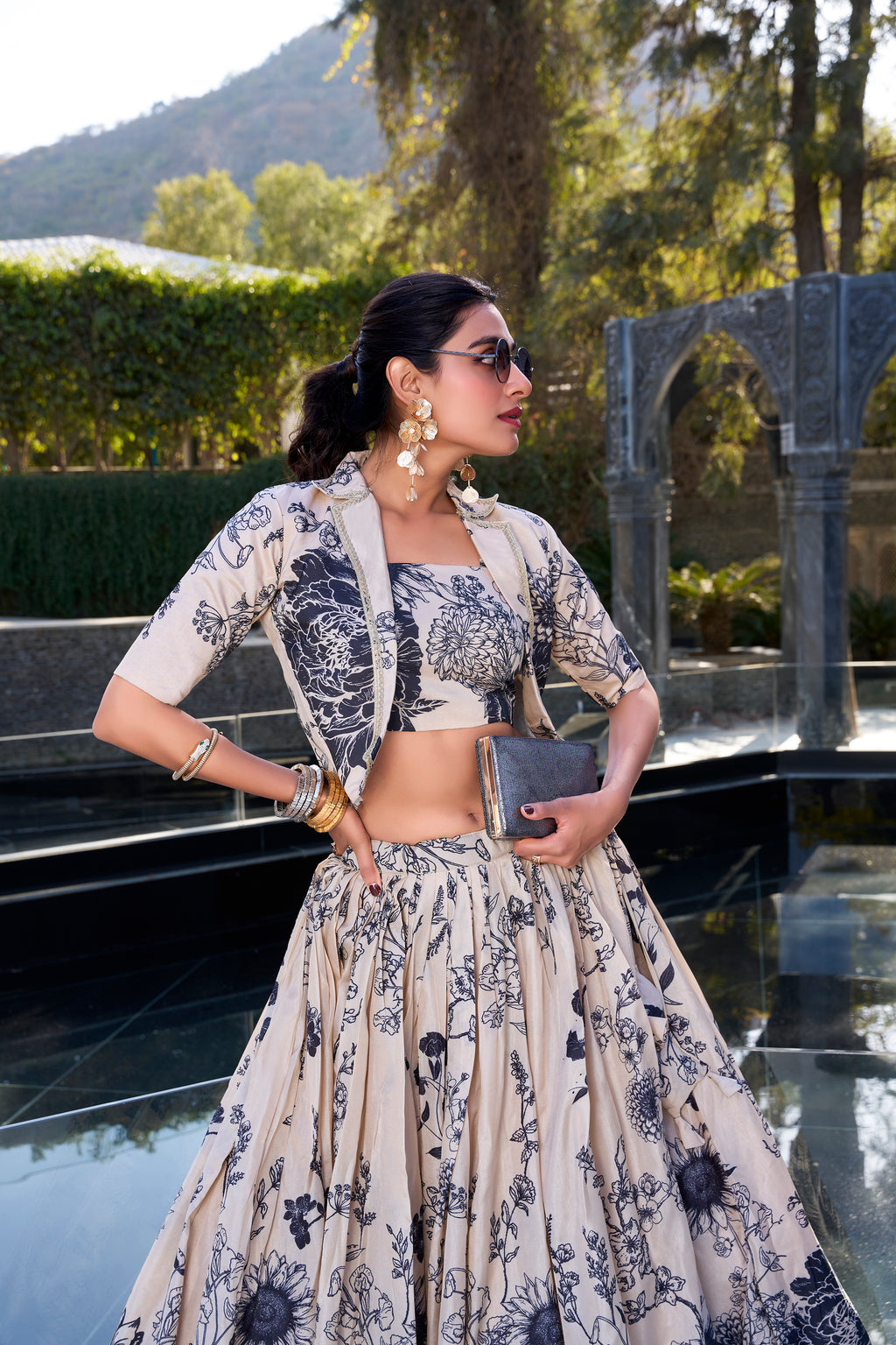 Tussar Silk Floral Printed Lehenga With Dupatta