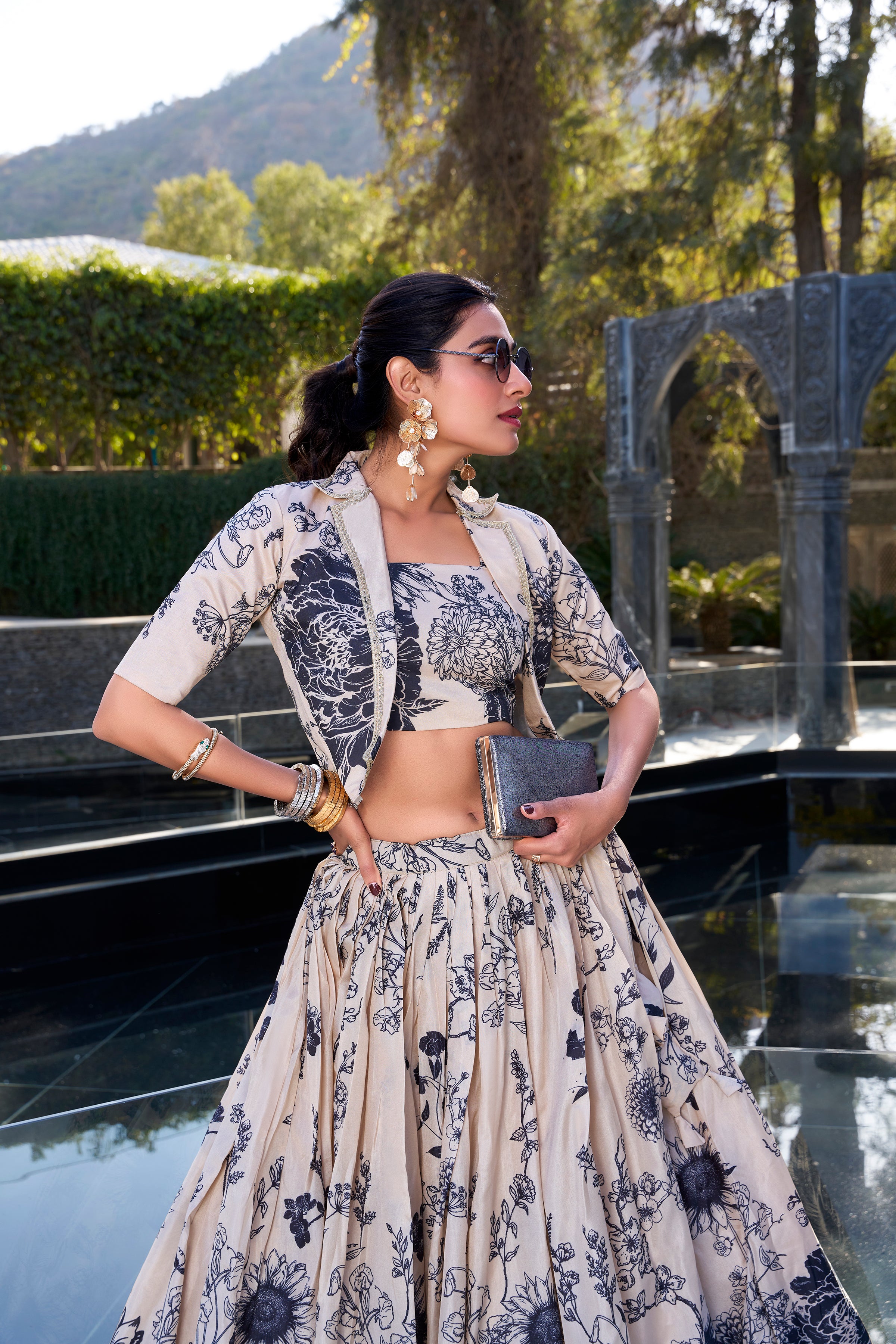 Tussar Silk Floral Printed Lehenga With Dupatta