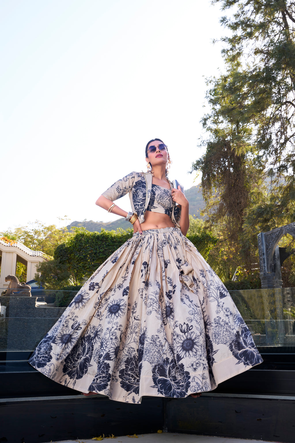 Tussar Silk Floral Printed Lehenga With Dupatta