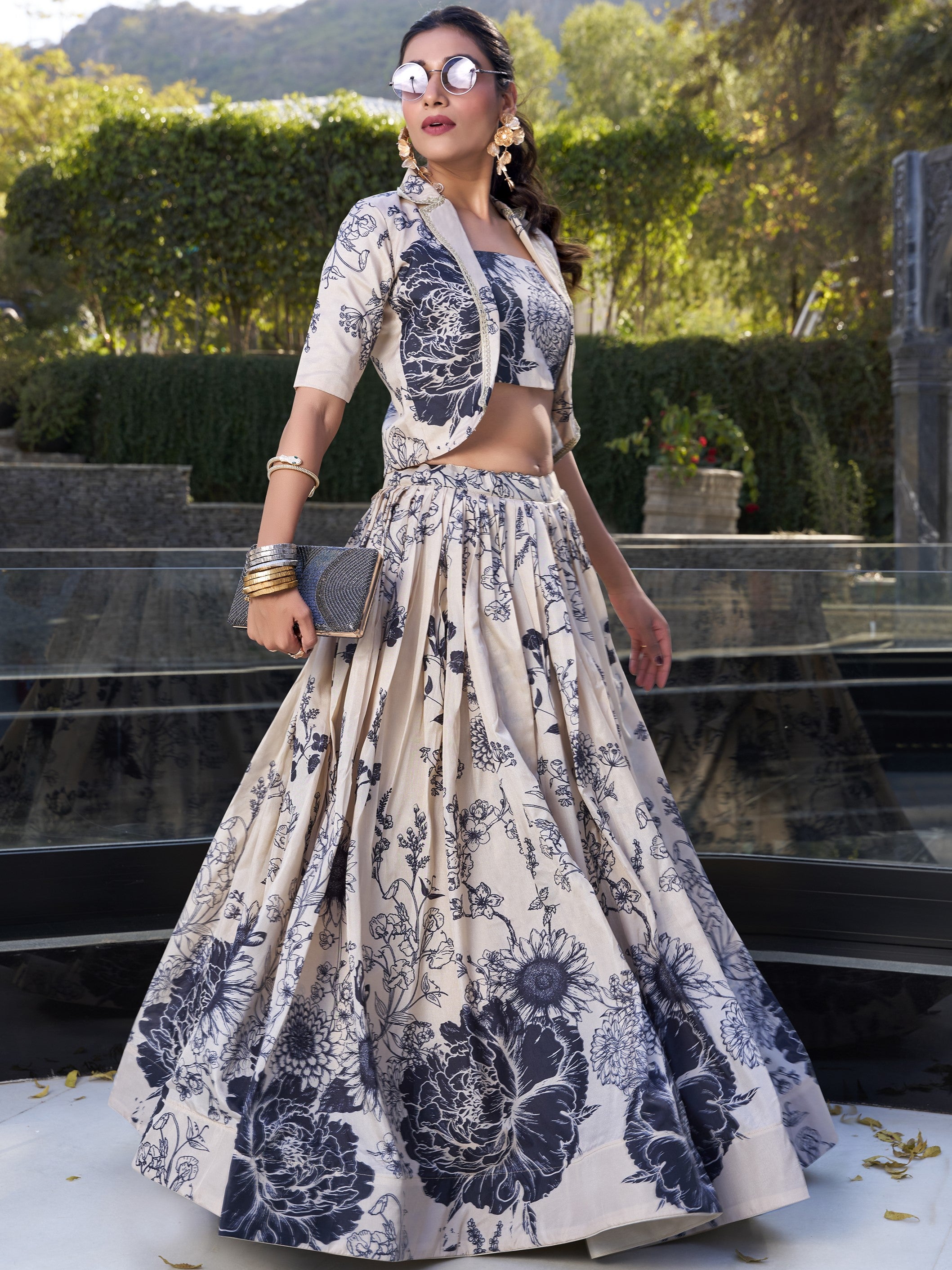 Tussar Silk Floral Printed Lehenga With Dupatta
