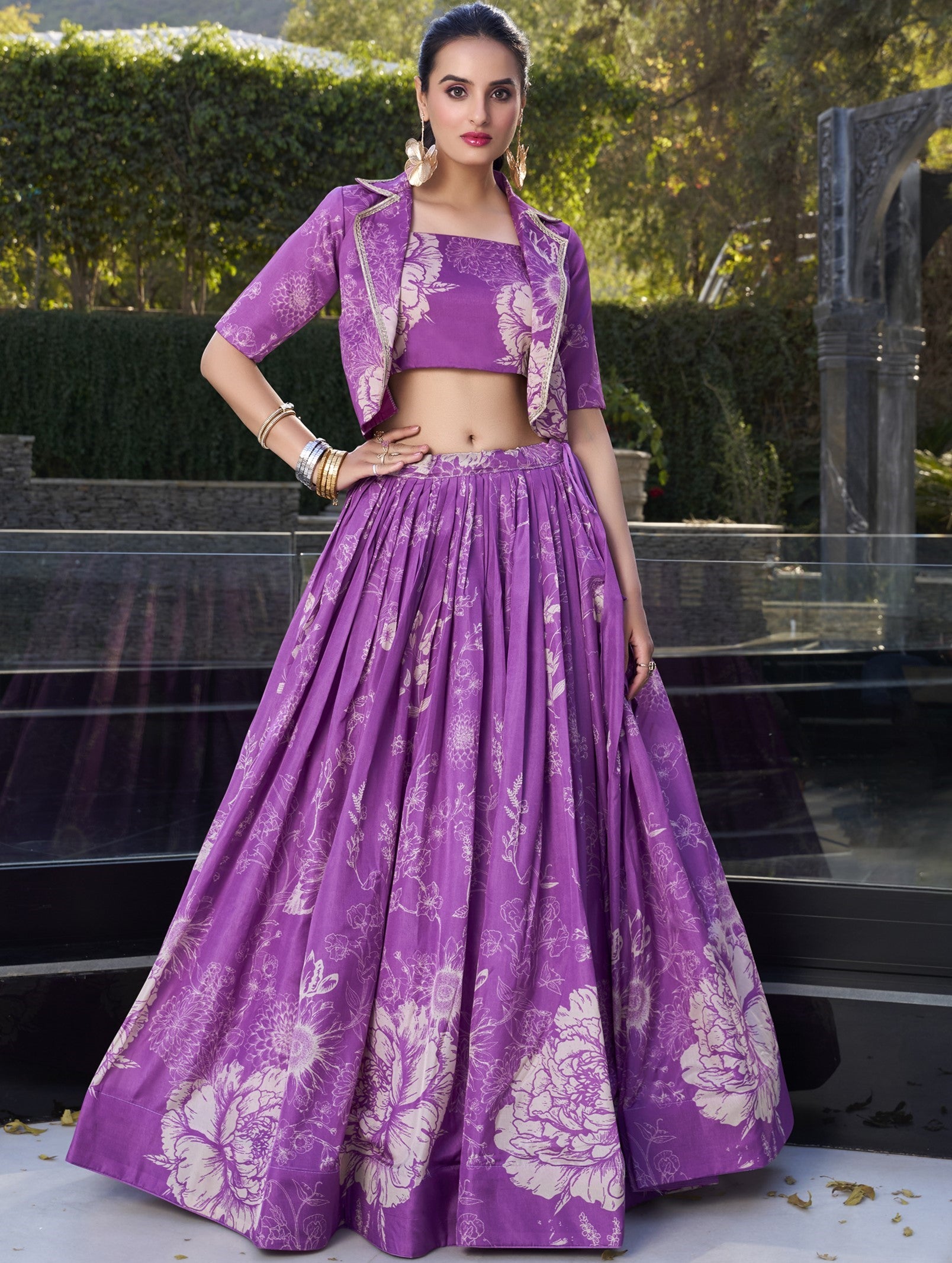 Tussar Silk Floral Printed Lehenga With Dupatta