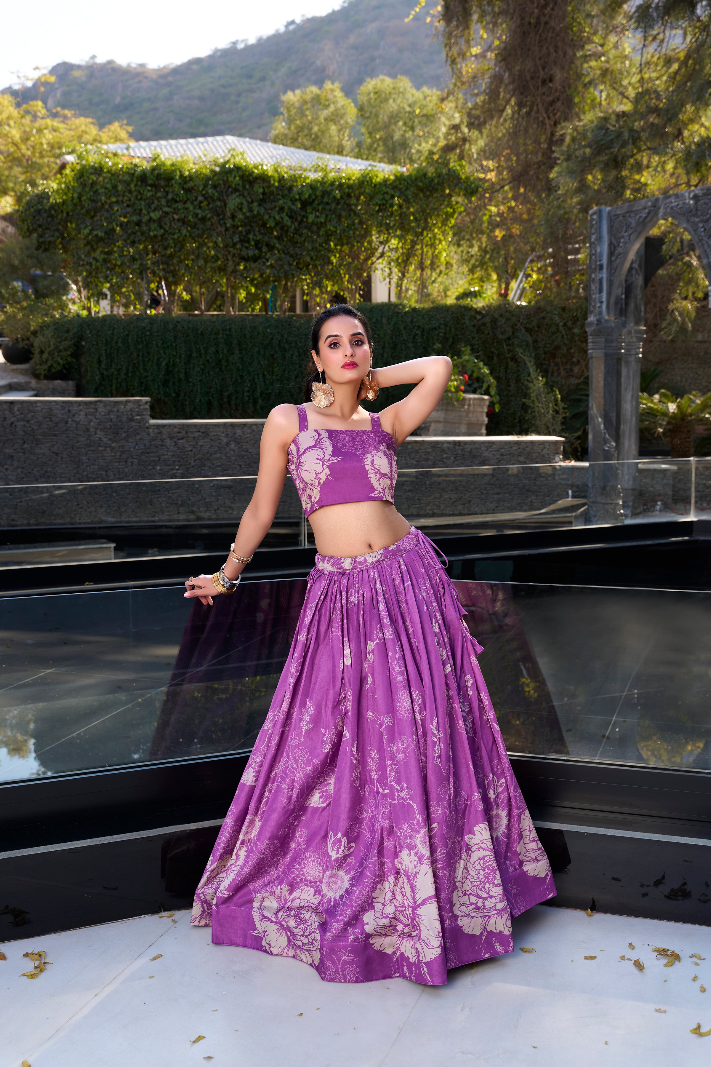 Tussar Silk Floral Printed Lehenga With Dupatta