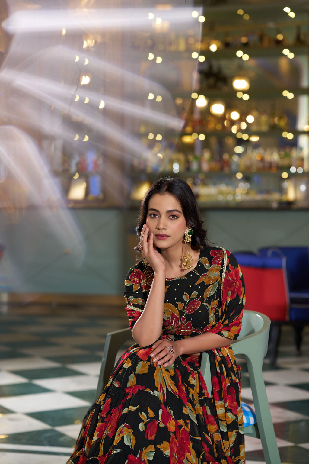 Marble Floral Printed Lehenga With Dupatta