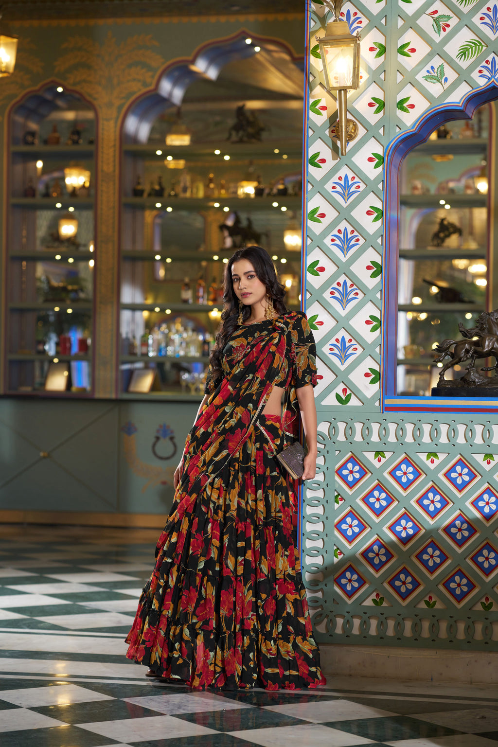 Marble Floral Printed Lehenga With Dupatta
