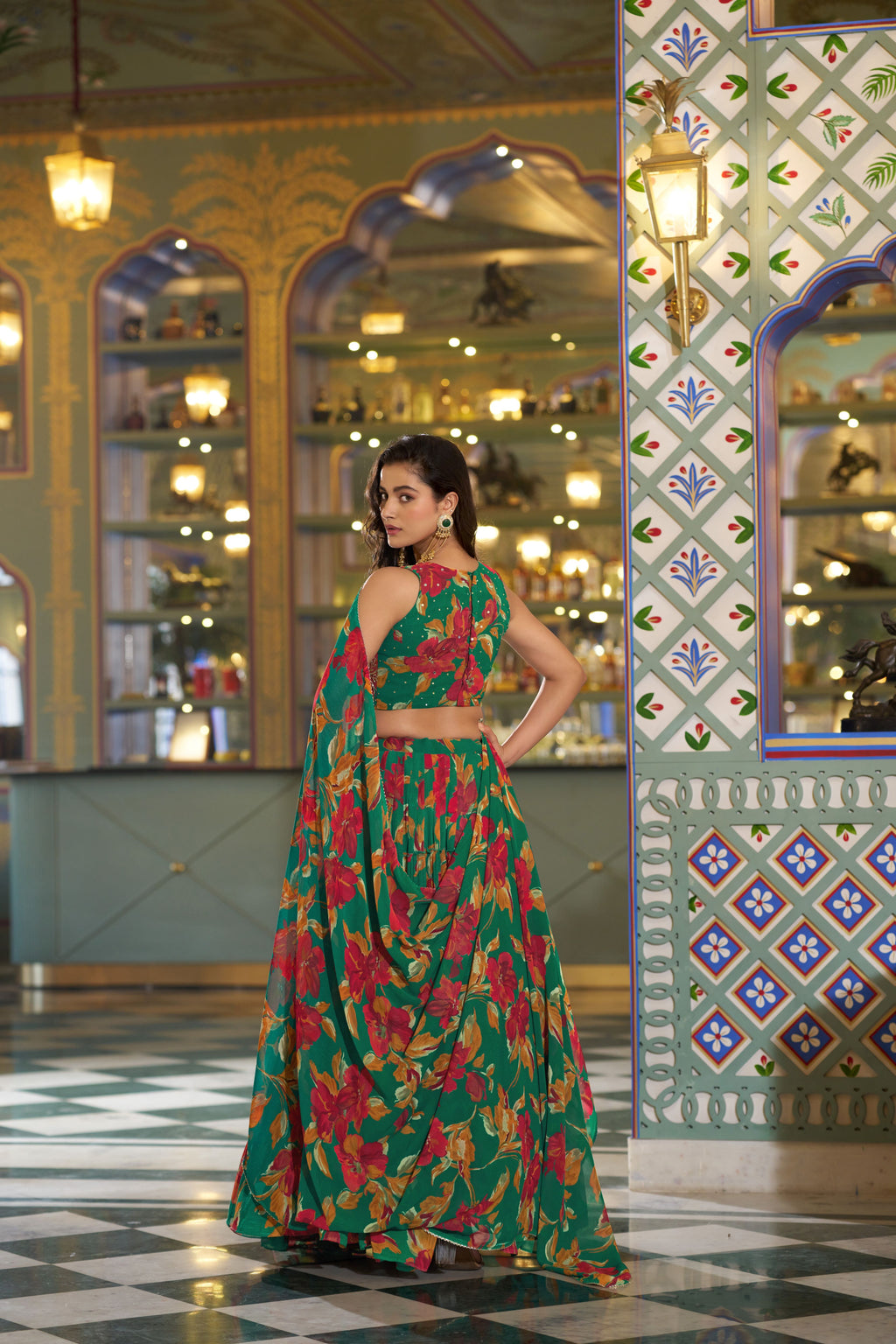 Marble Floral Printed Lehenga With Dupatta