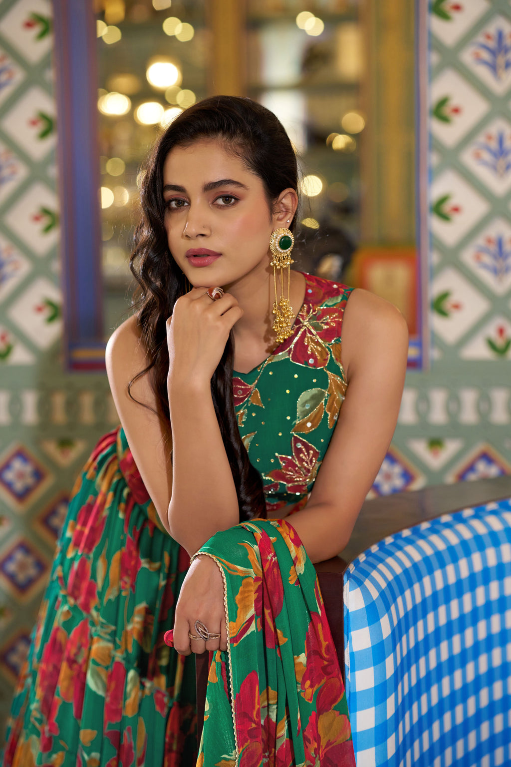 Marble Floral Printed Lehenga With Dupatta