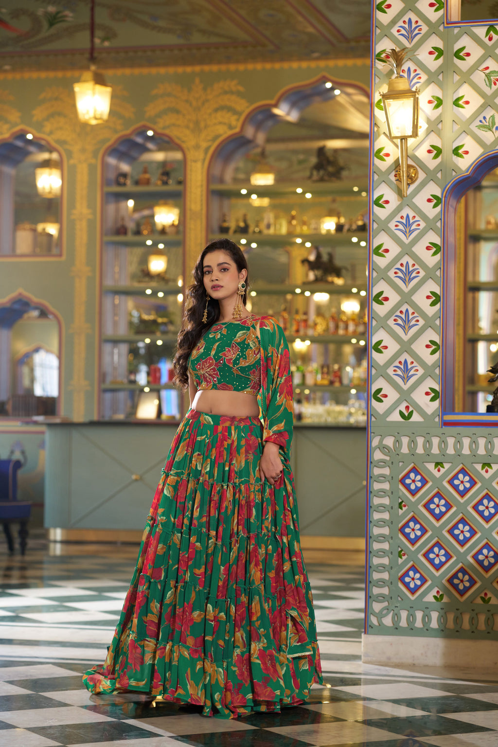 Marble Floral Printed Lehenga With Dupatta