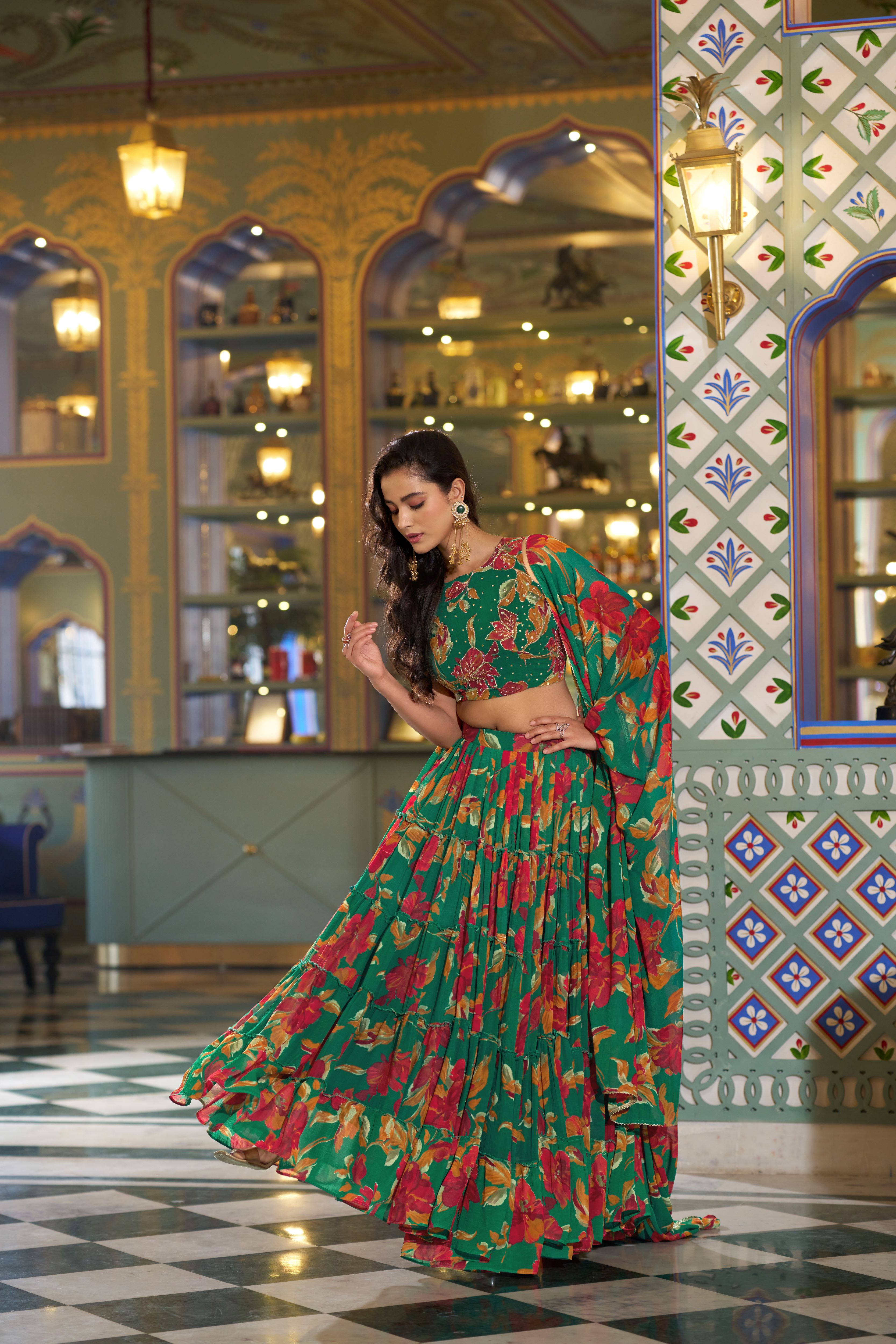 Marble Floral Printed Lehenga With Dupatta
