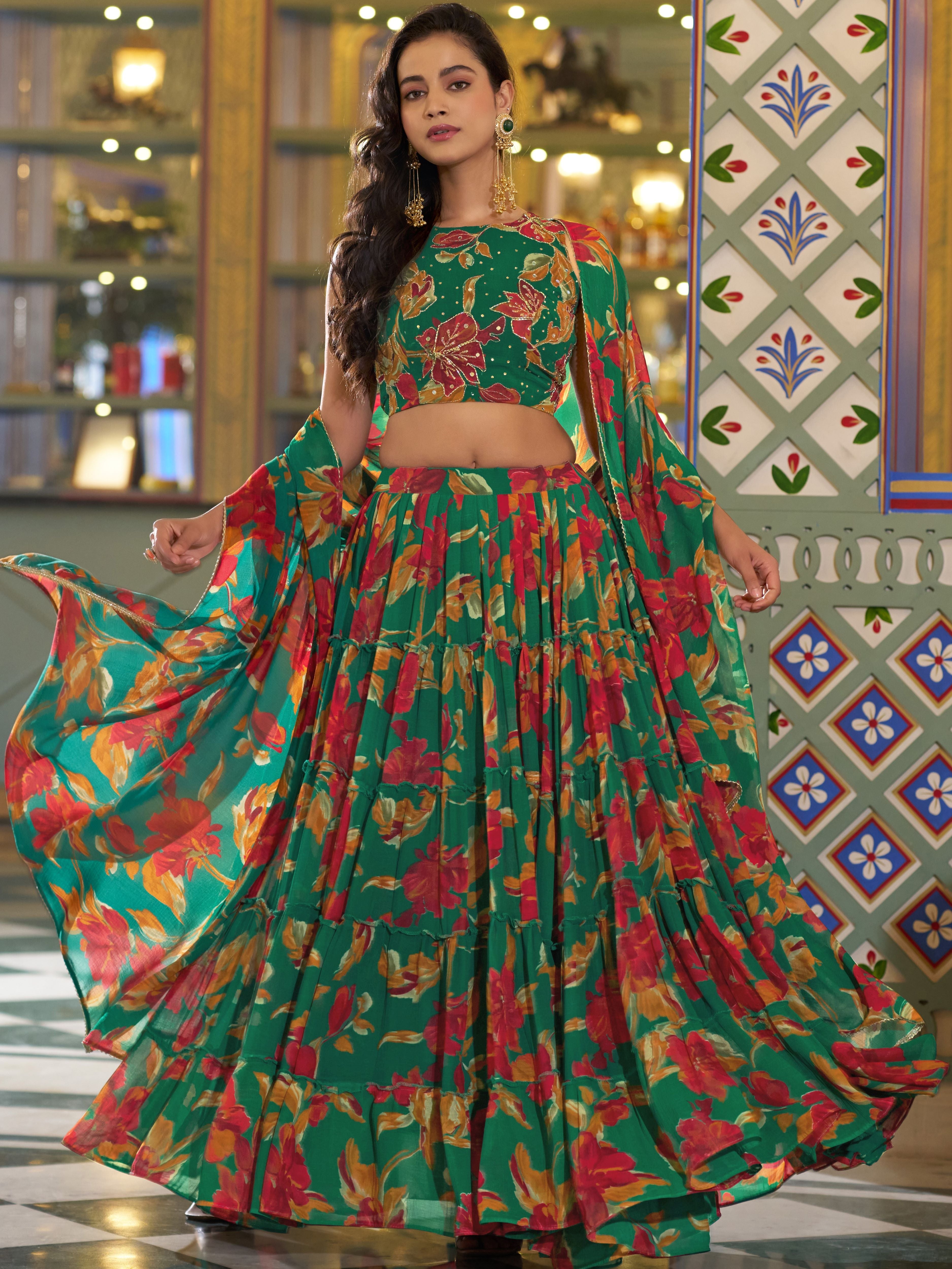 Marble Floral Printed Lehenga With Dupatta