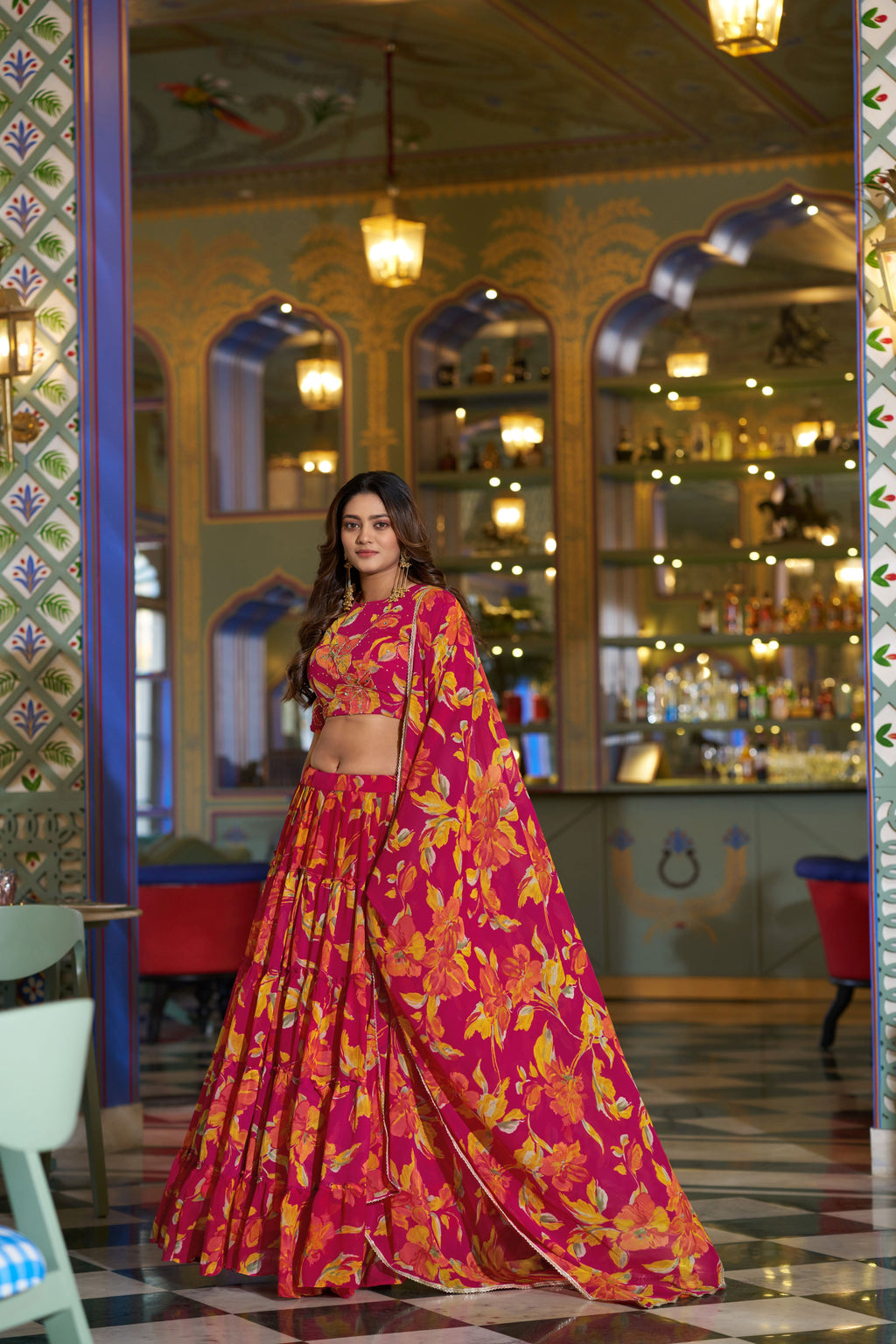 Marble Floral Printed Lehenga With Dupatta
