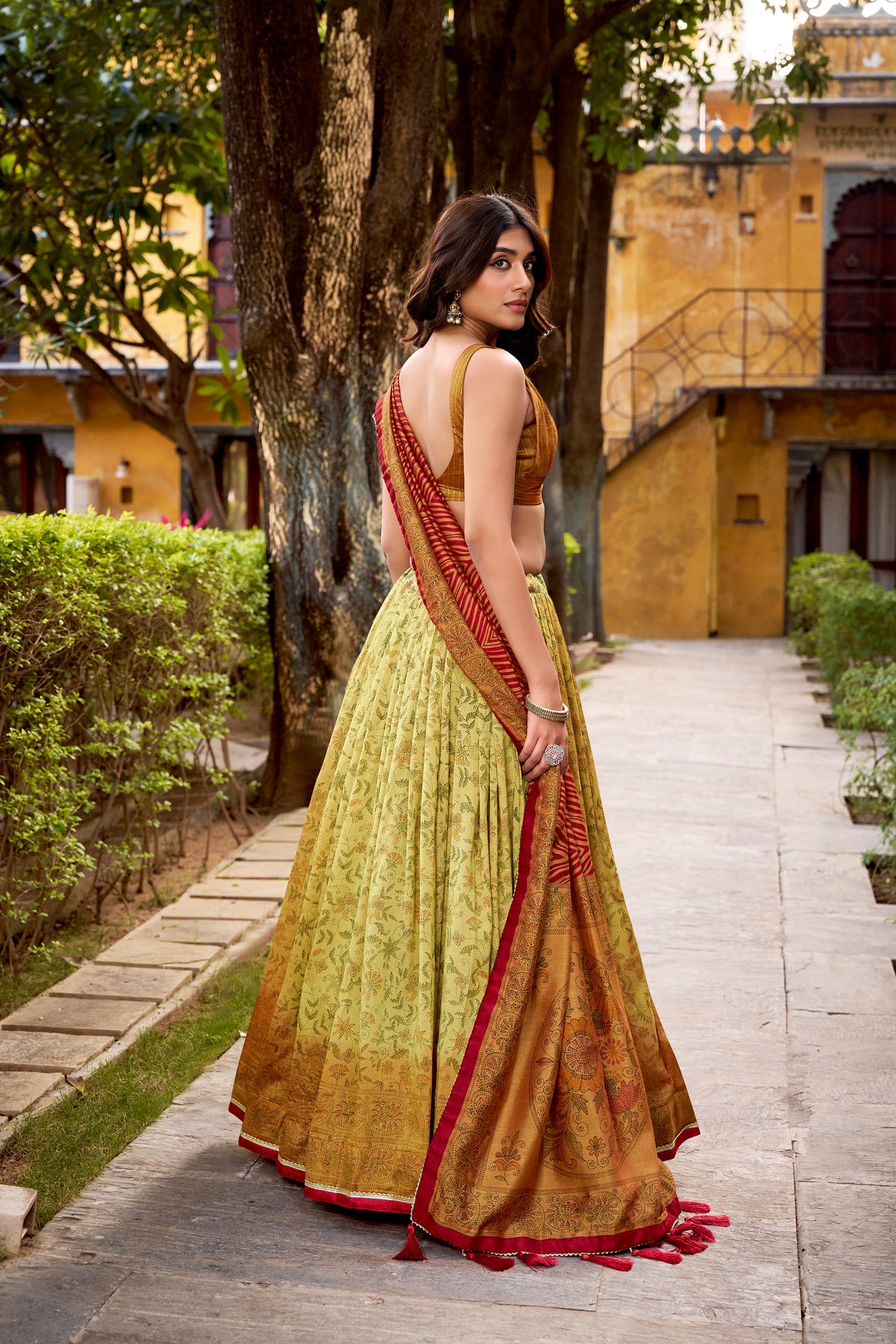 Vichitra Silk Printed Lehenga With Dupatta