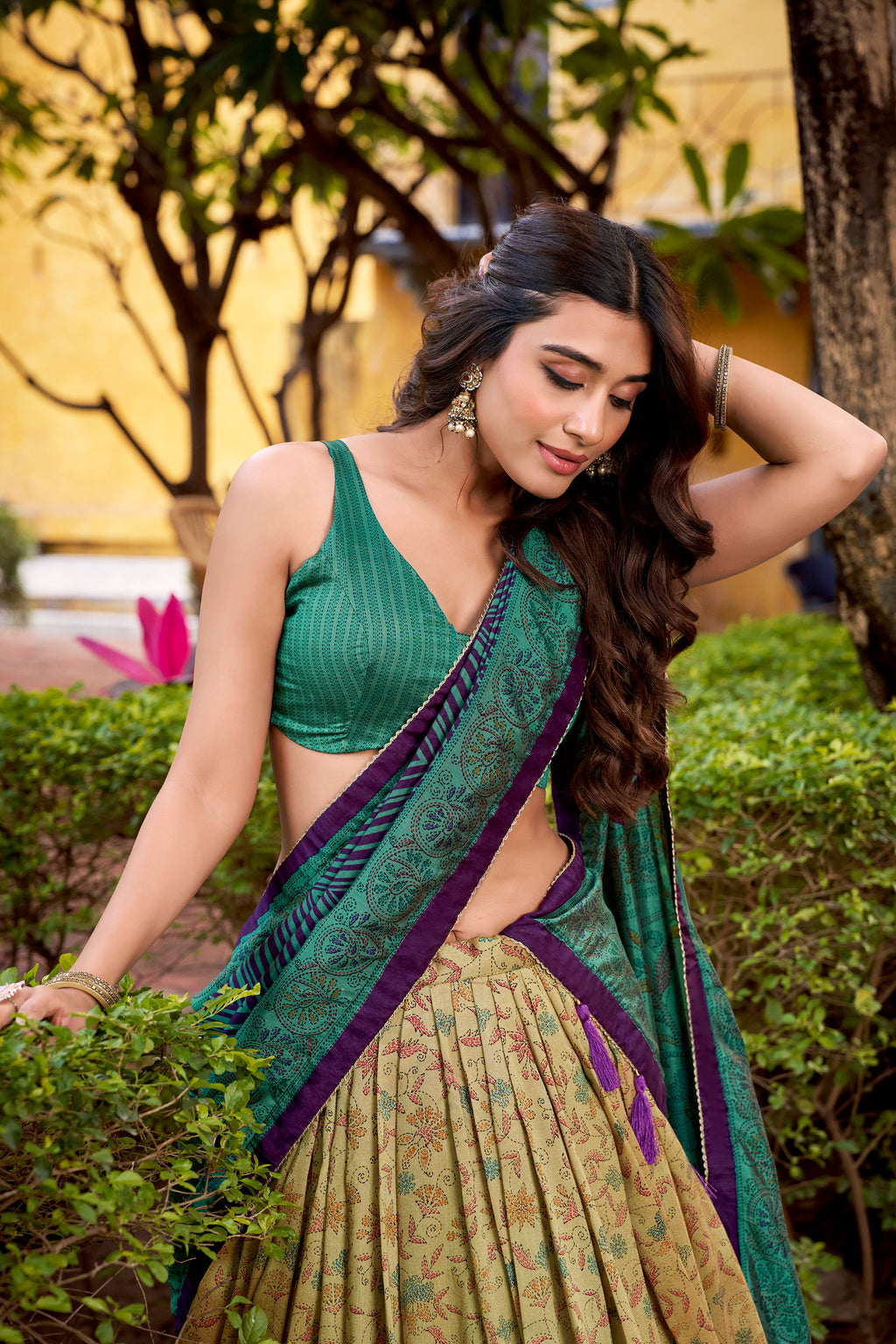 Vichitra Silk Printed Lehenga With Dupatta