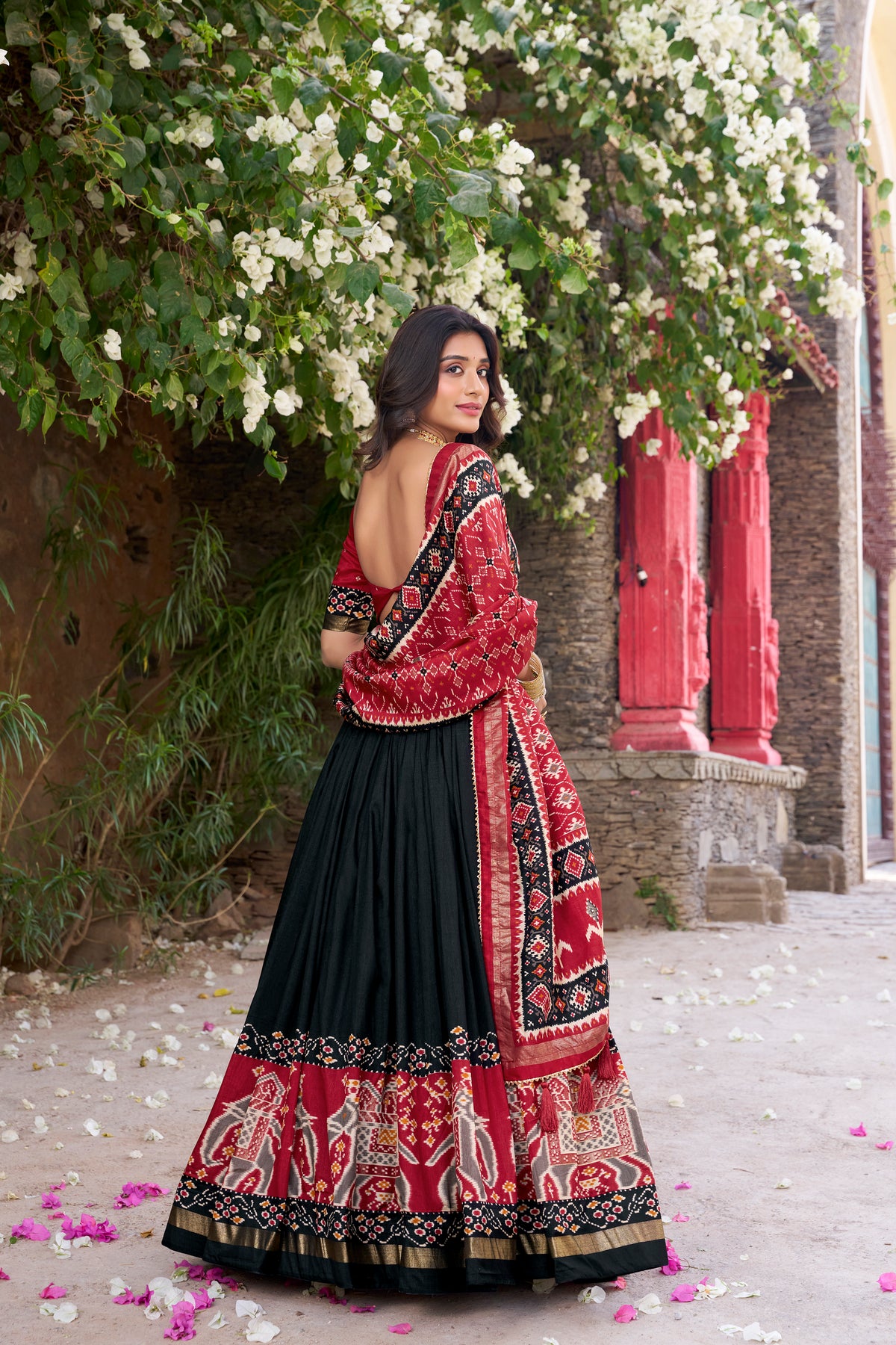Tussar Silk Patola Printed Lehenga With Dupatta