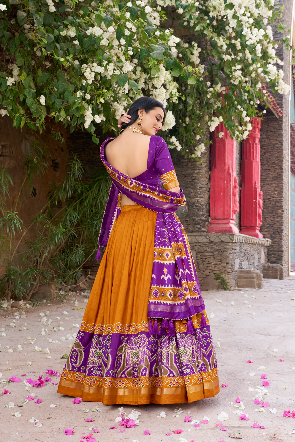 Tussar Silk Patola Printed Lehenga With Dupatta