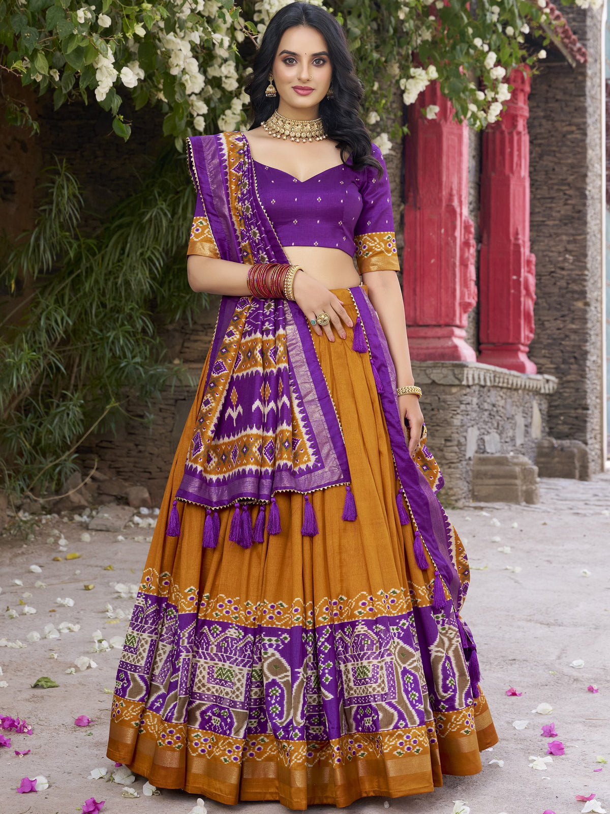 Tussar Silk Patola Printed Lehenga With Dupatta