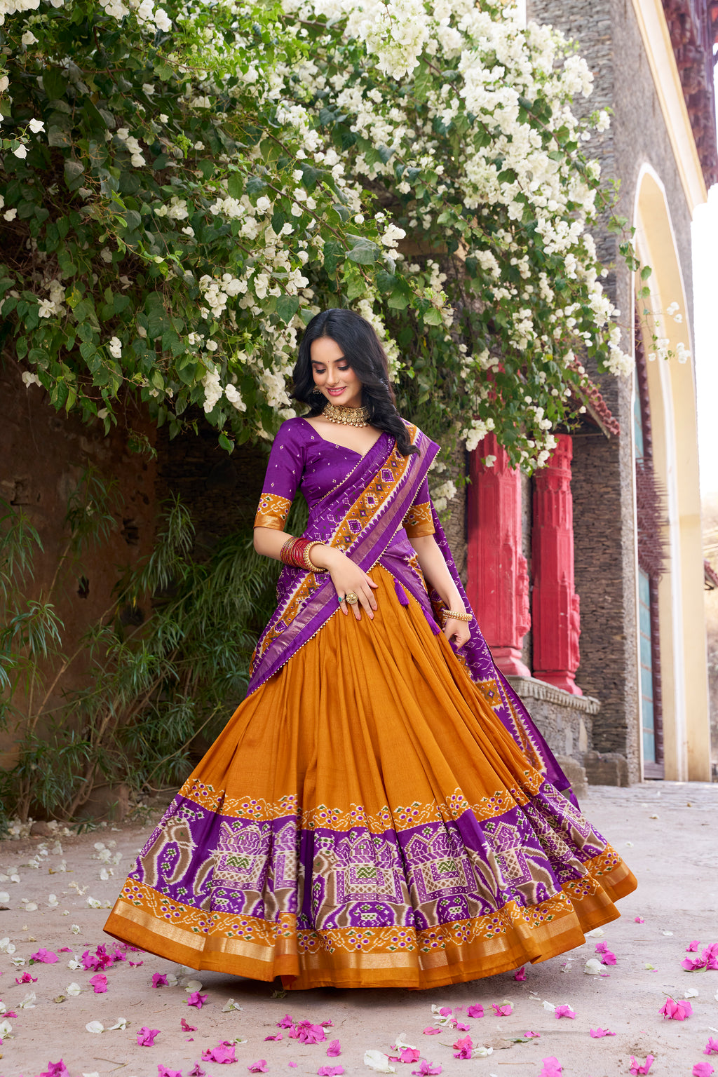 Tussar Silk Patola Printed Lehenga With Dupatta