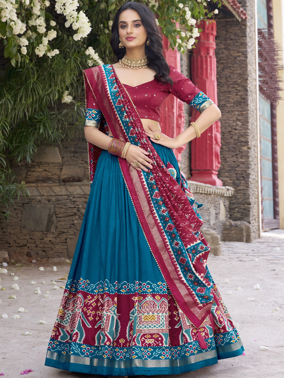 Tussar Silk Patola Printed Lehenga With Dupatta