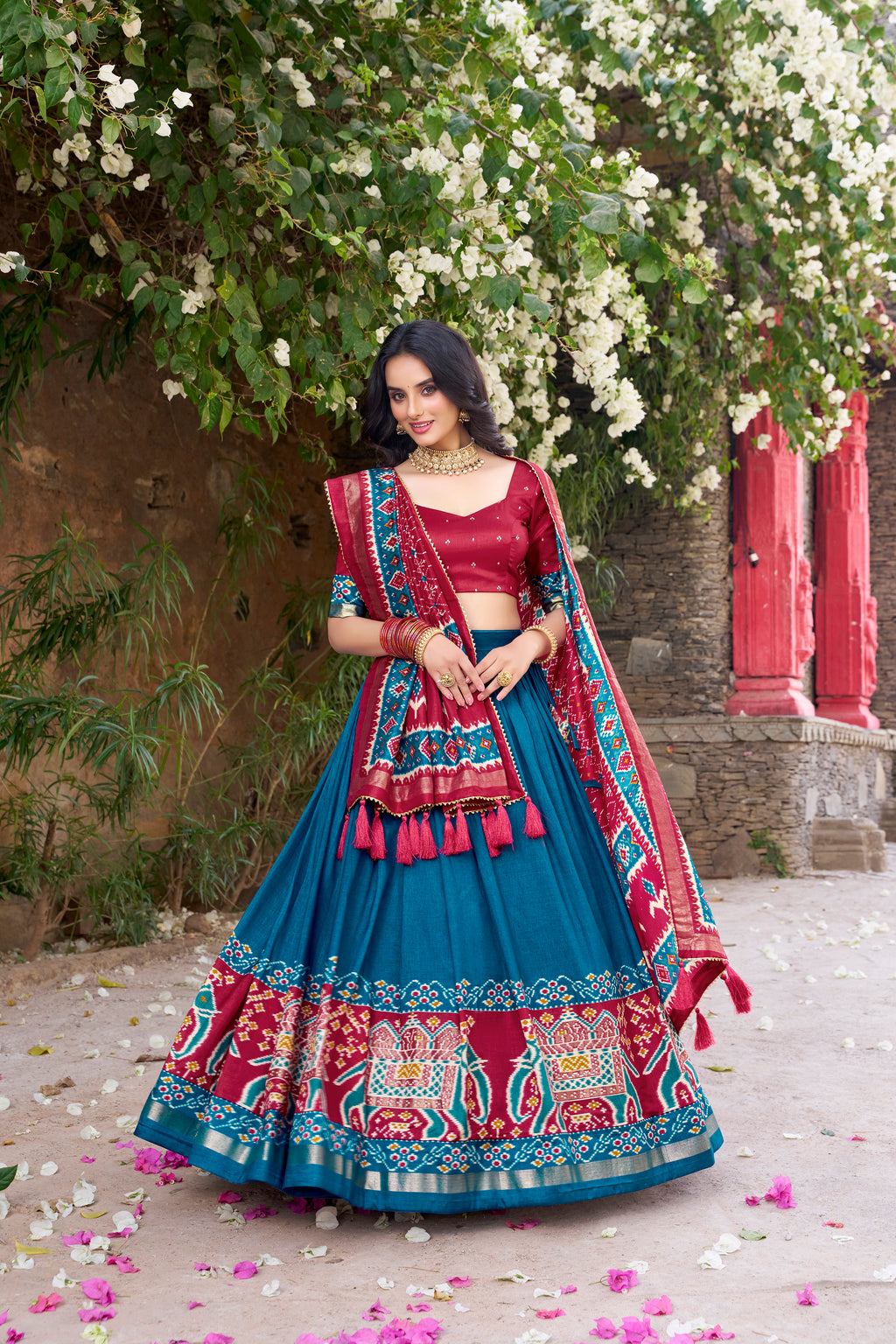 Tussar Silk Patola Printed Lehenga With Dupatta