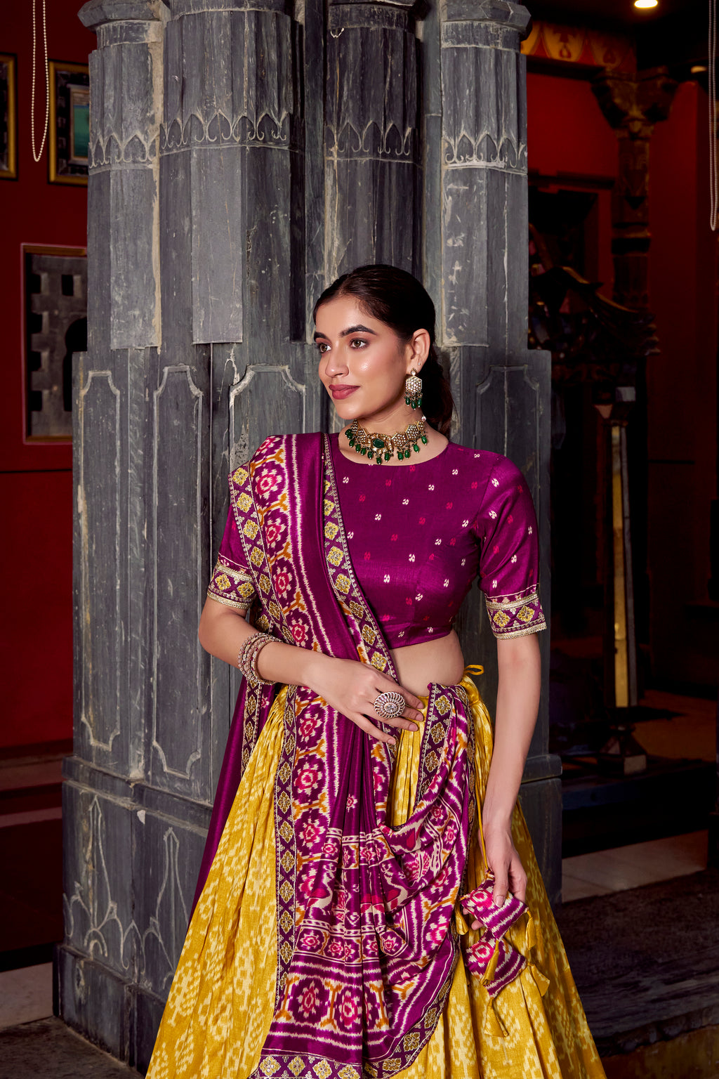 Tussar Silk Ikkat Printed Lehenga With Dupatta