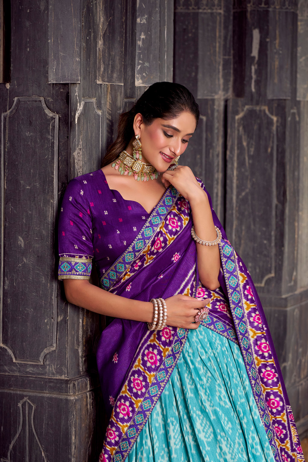 Tussar Silk Ikkat Printed Lehenga With Dupatta