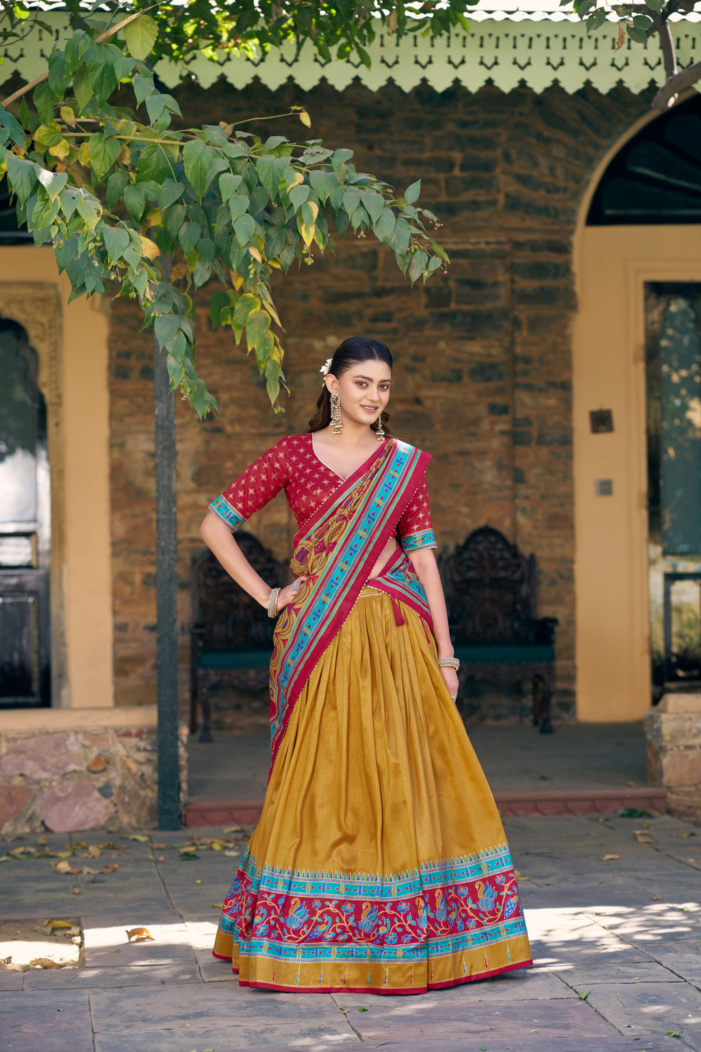 Tussar Silk Printed Lehenga With Dupatta