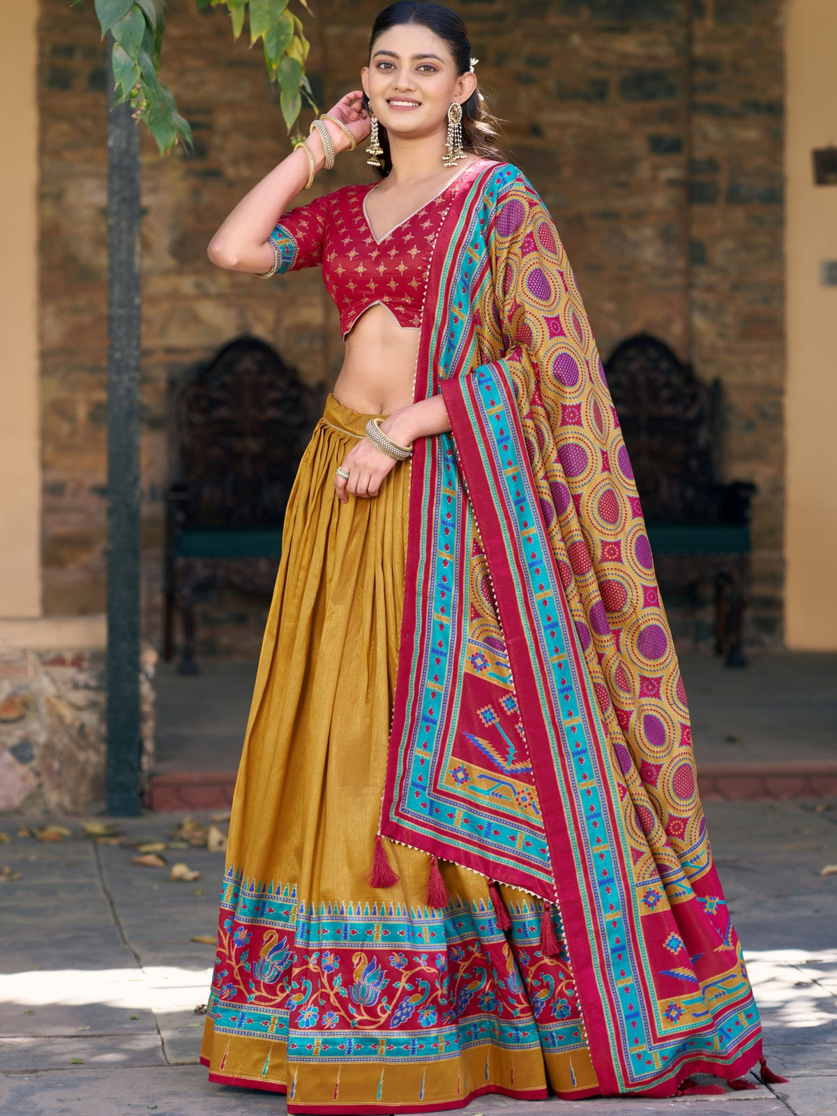 Tussar Silk Printed Lehenga With Dupatta