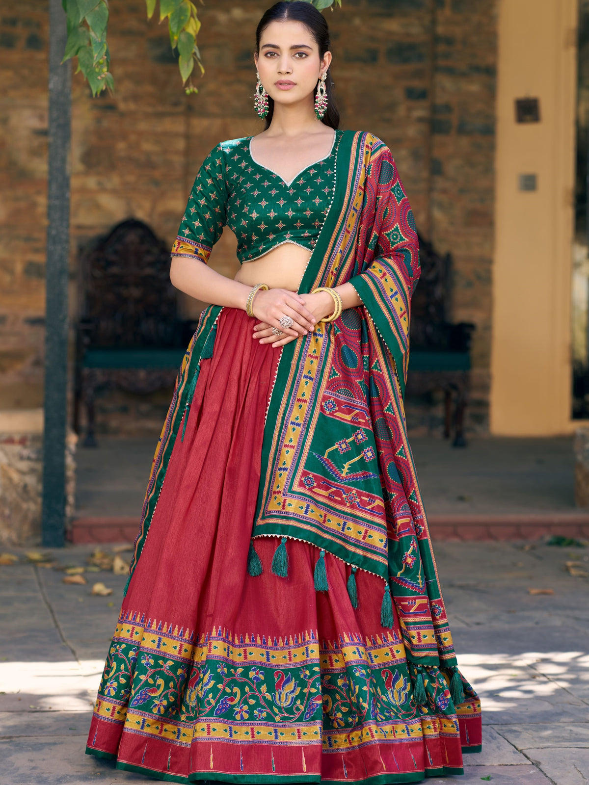 Tussar Silk Printed Lehenga With Dupatta