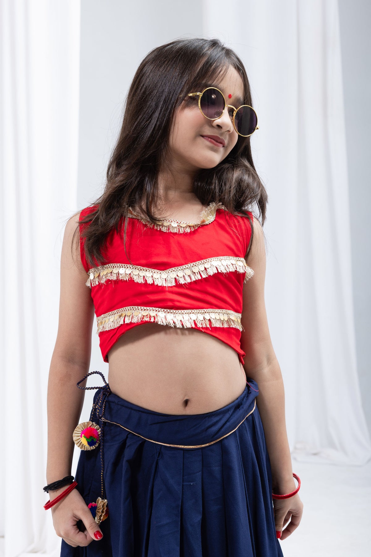 Rayon Cotton Kids Navratri Lehenga With Blouse