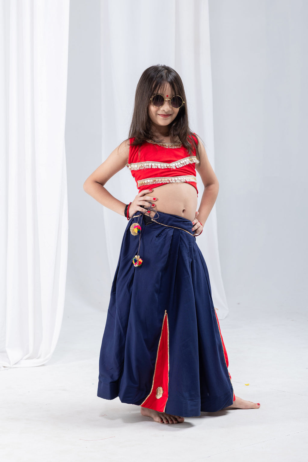 Rayon Cotton Kids Navratri Lehenga With Blouse