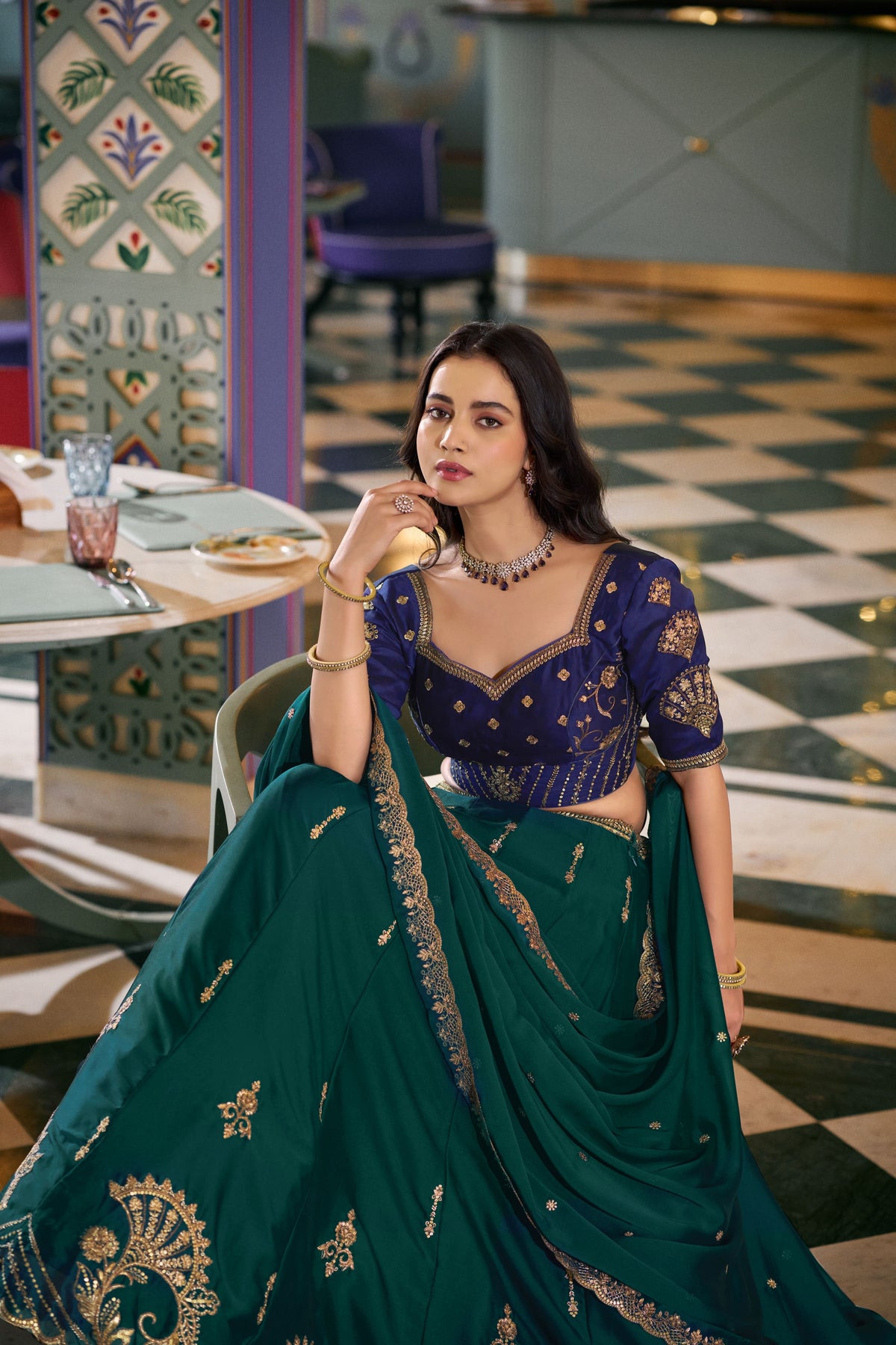 Rangoli Silk Thread Embroidered Lehenga With Dupatta