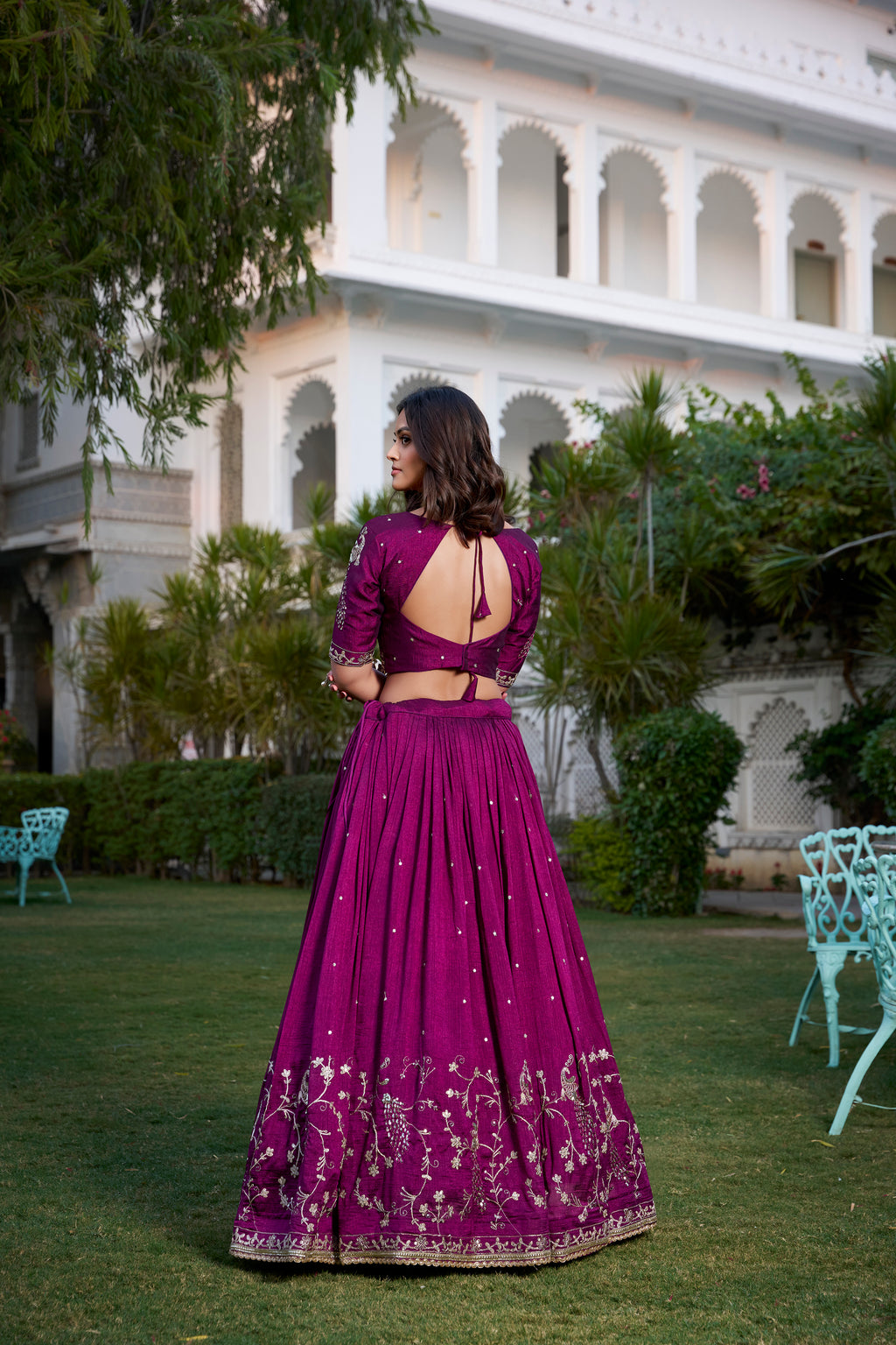 Vichitra Silk Thread Embroidered Lehenga With Dupatta