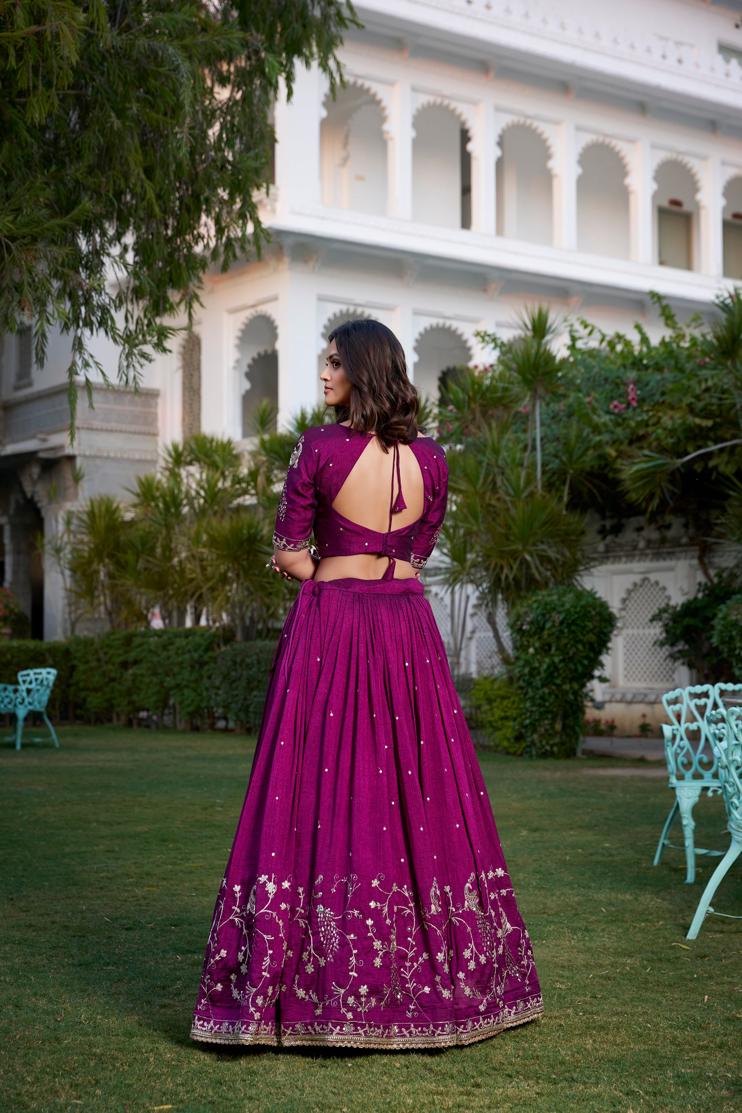 Vichitra Silk Thread Embroidered Lehenga With Dupatta