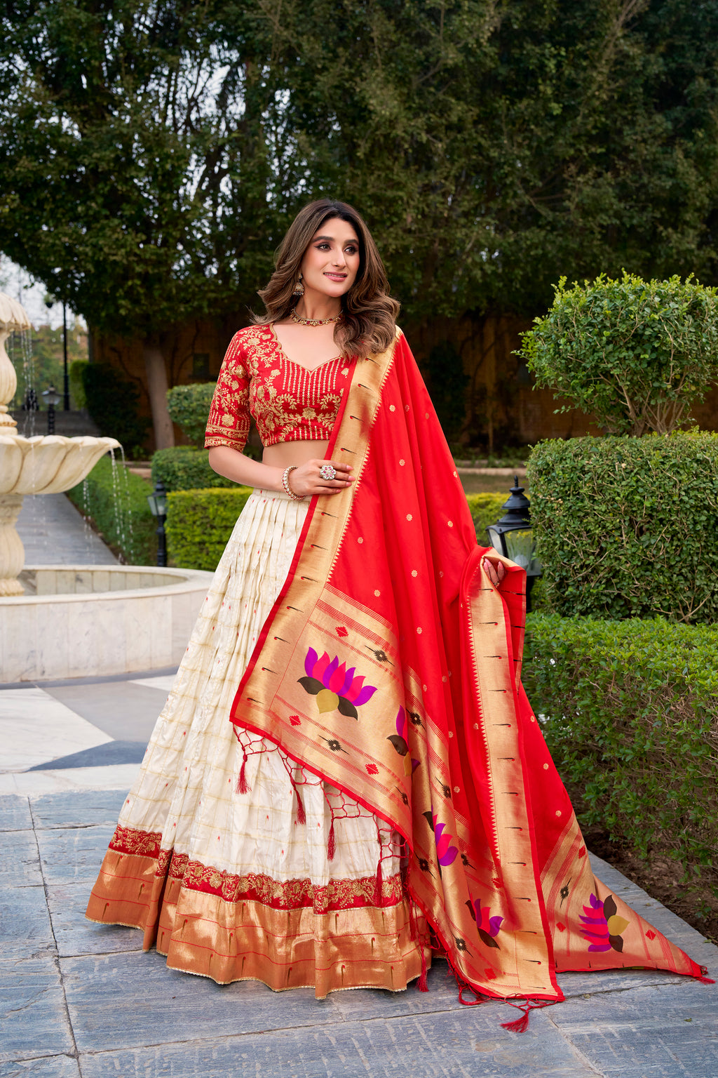 Silk paithani Thread Embroidered Lehenga With Dupatta