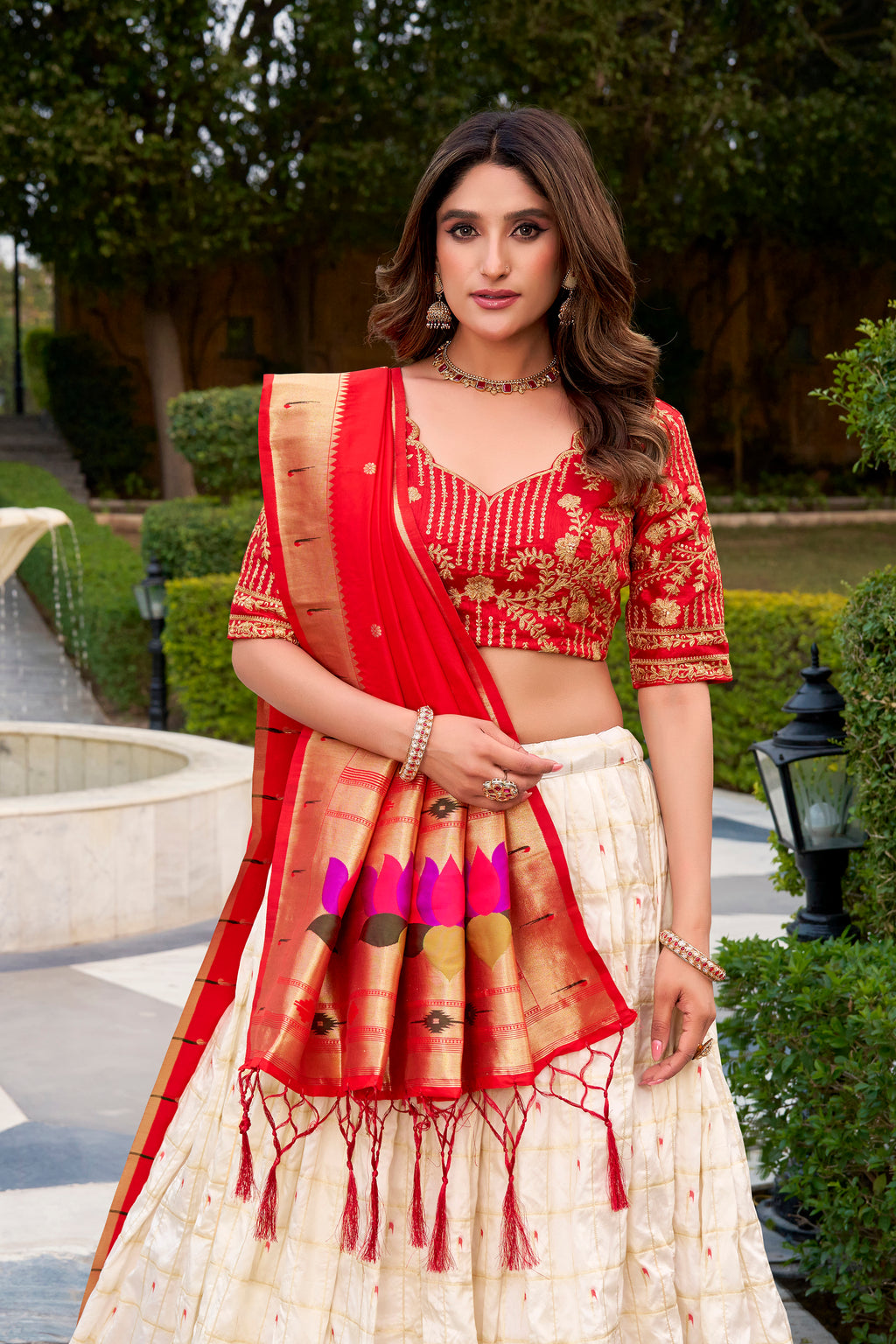 Silk paithani Thread Embroidered Lehenga With Dupatta