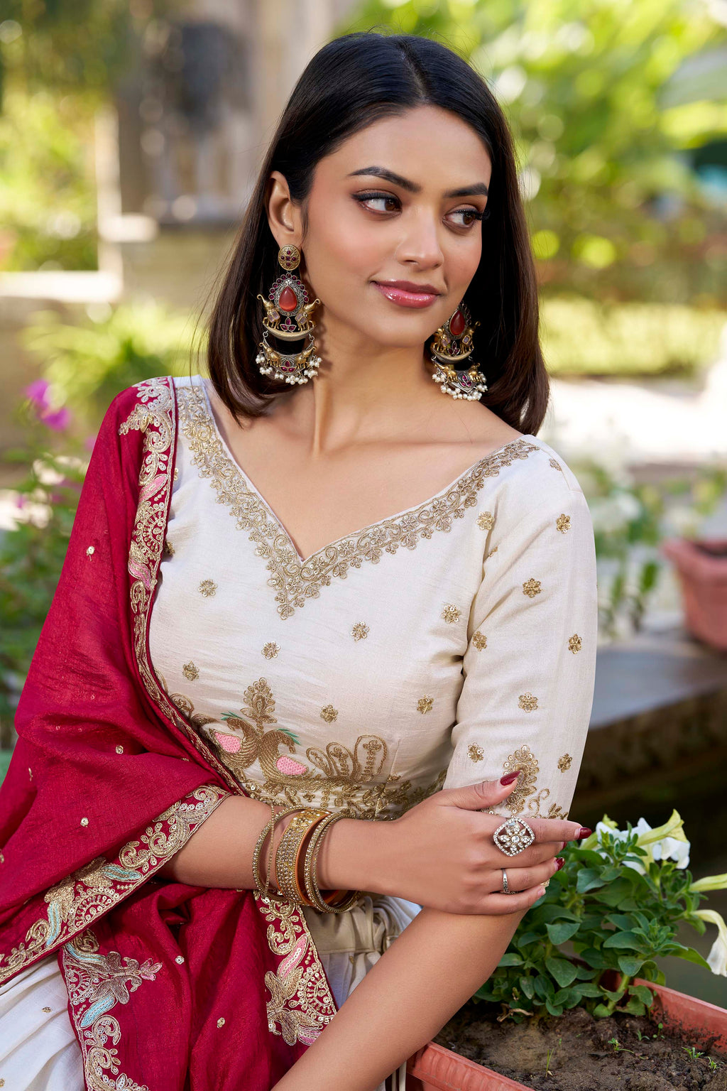 Vichitra Silk Thread Embroidered Lehenga With Dupatta