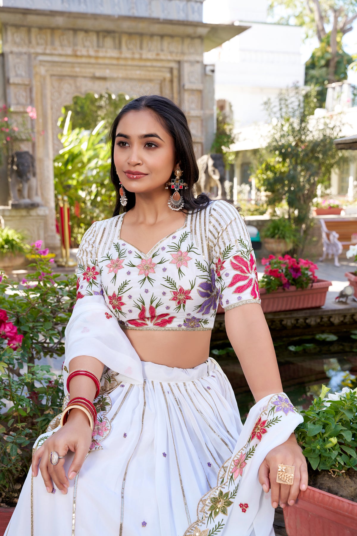 Georgette Thread Embroidered Lehenga With Dupatta