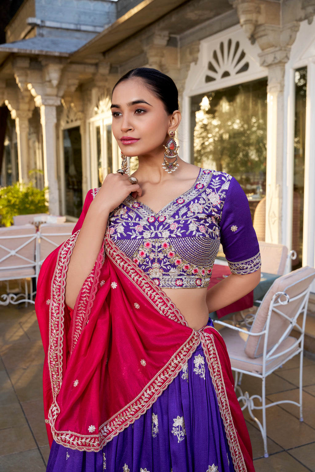 Vichitra Silk Thread Embroidered Lehenga With Dupatta