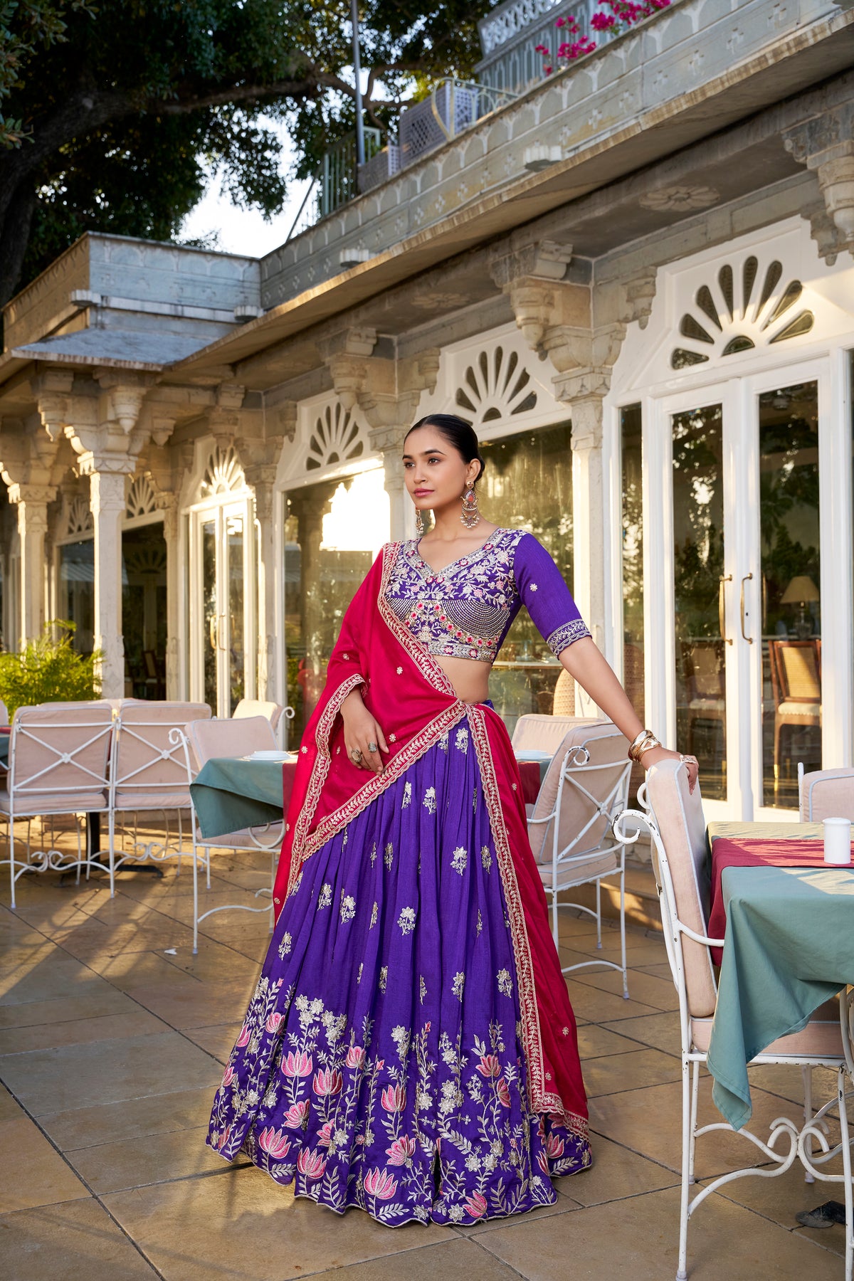 Vichitra Silk Thread Embroidered Lehenga With Dupatta
