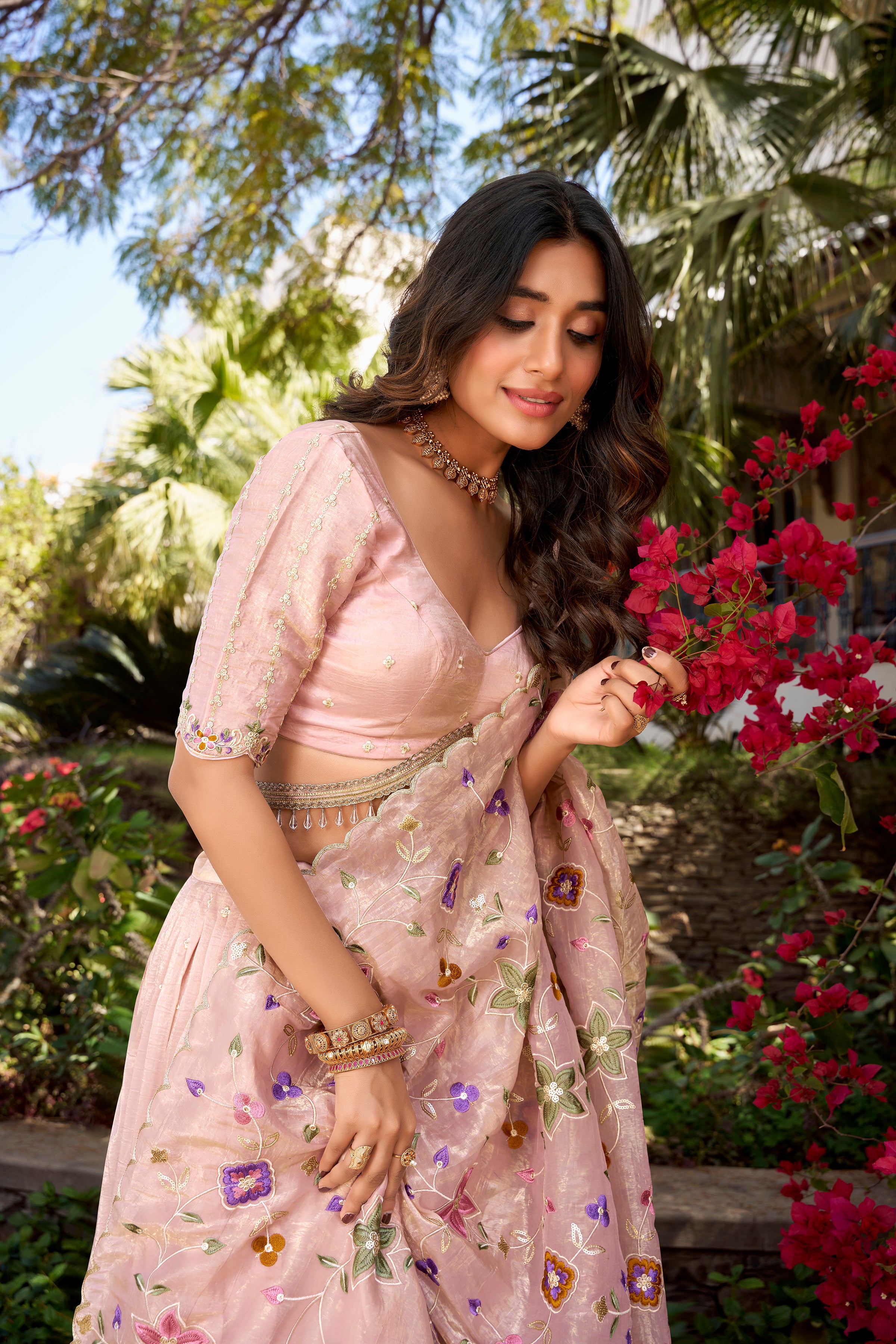Gold Crush Thread Embroidered Lehenga With Dupatta