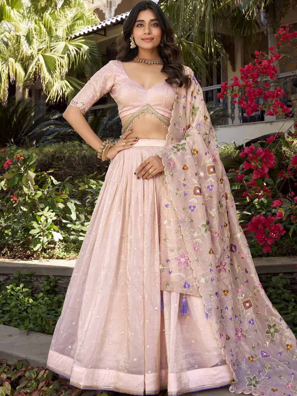 Gold Crush Thread Embroidered Lehenga With Dupatta