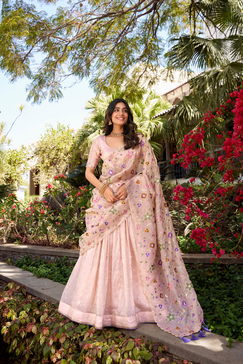 Gold Crush Thread Embroidered Lehenga With Dupatta