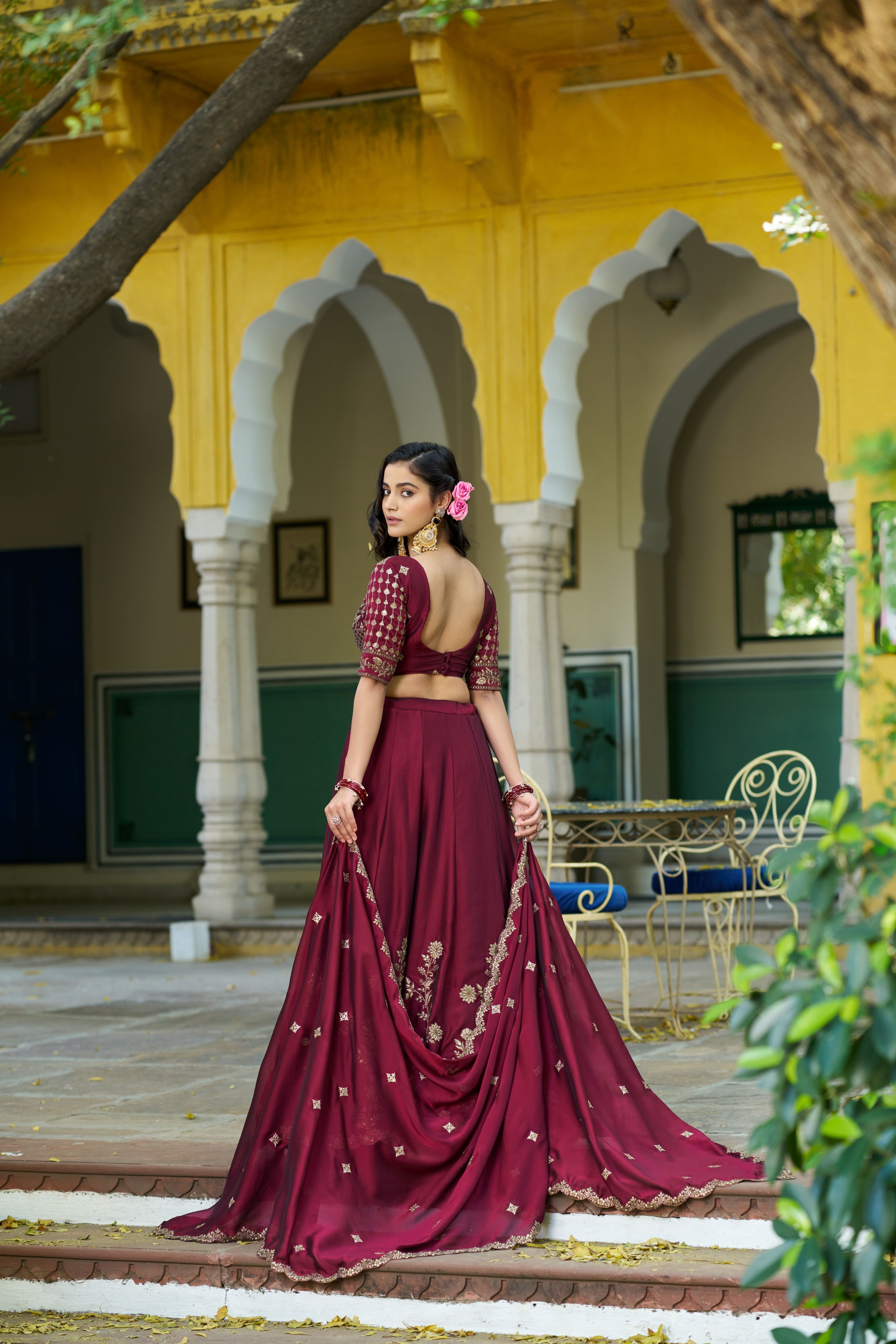 Rangoli Silk Thread Embroidered Lehenga With Dupatta