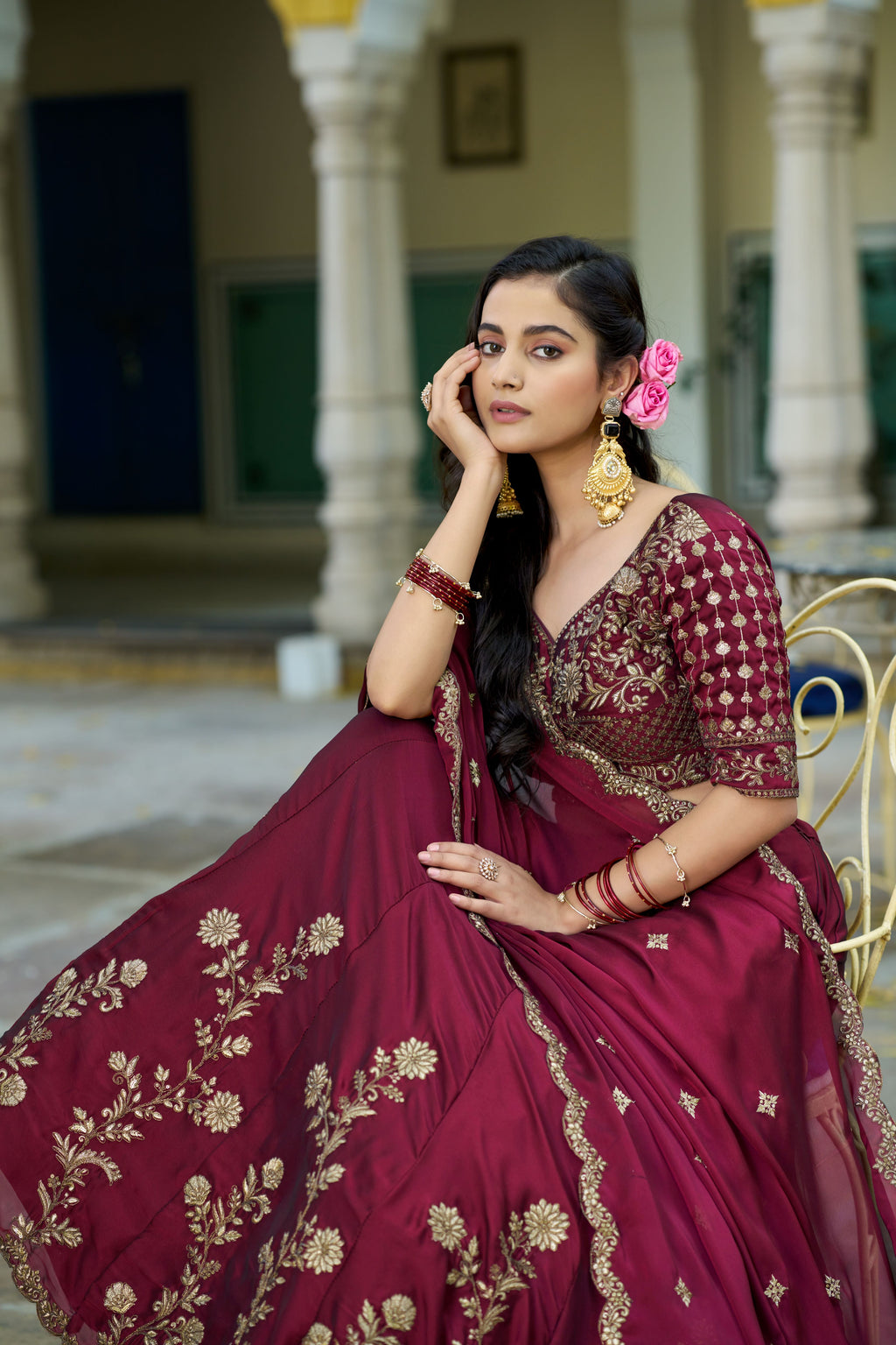 Rangoli Silk Thread Embroidered Lehenga With Dupatta