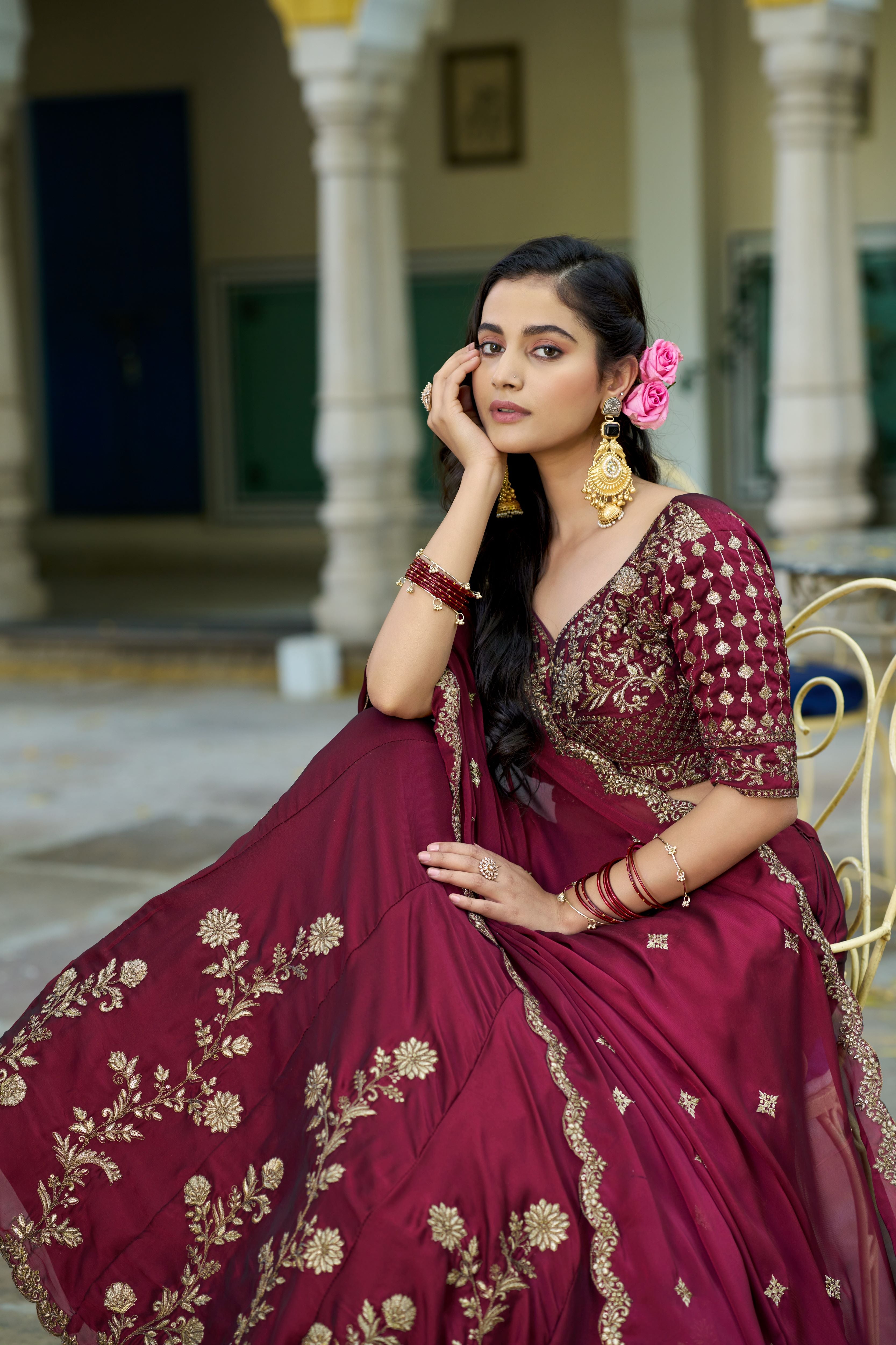 Rangoli Silk Thread Embroidered Lehenga With Dupatta