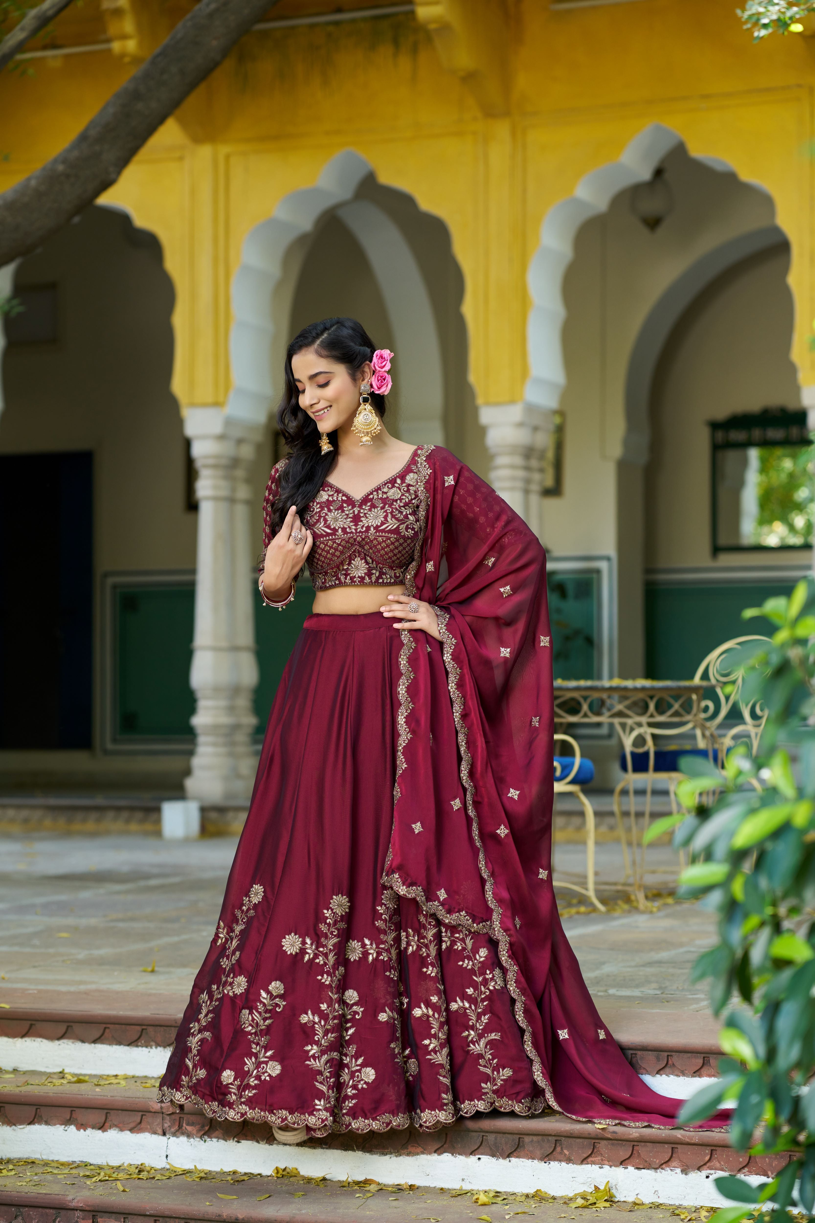 Rangoli Silk Thread Embroidered Lehenga With Dupatta