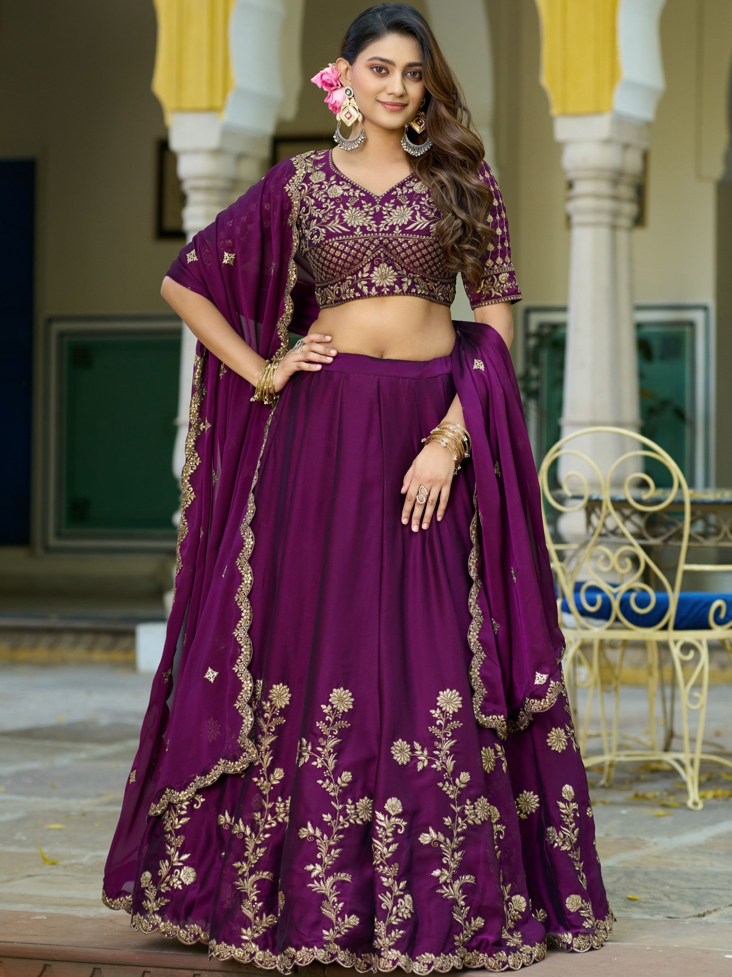 Rangoli Silk Thread Embroidered Lehenga With Dupatta