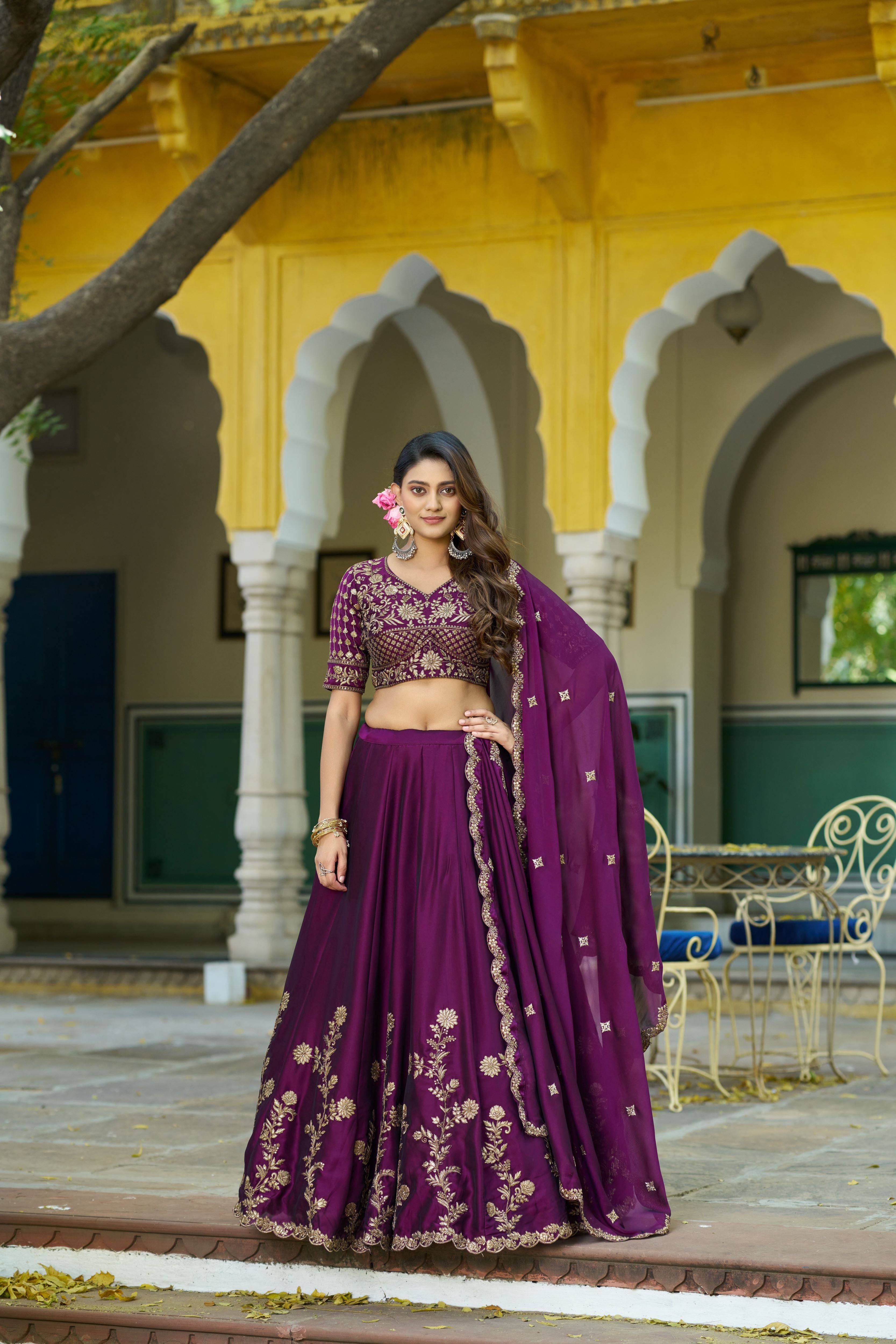 Rangoli Silk Thread Embroidered Lehenga With Dupatta