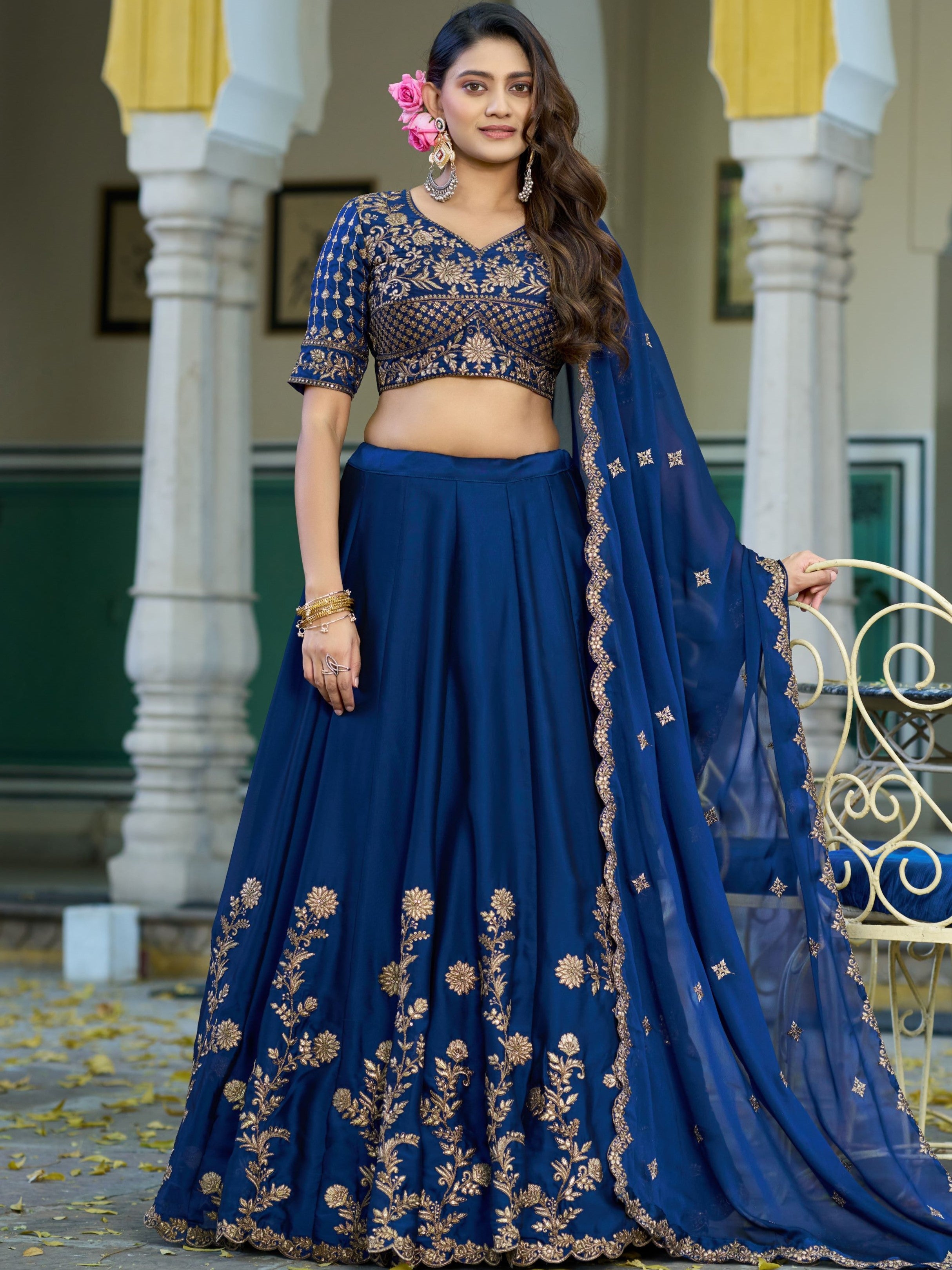 Rangoli Silk Thread Embroidered Lehenga With Dupatta