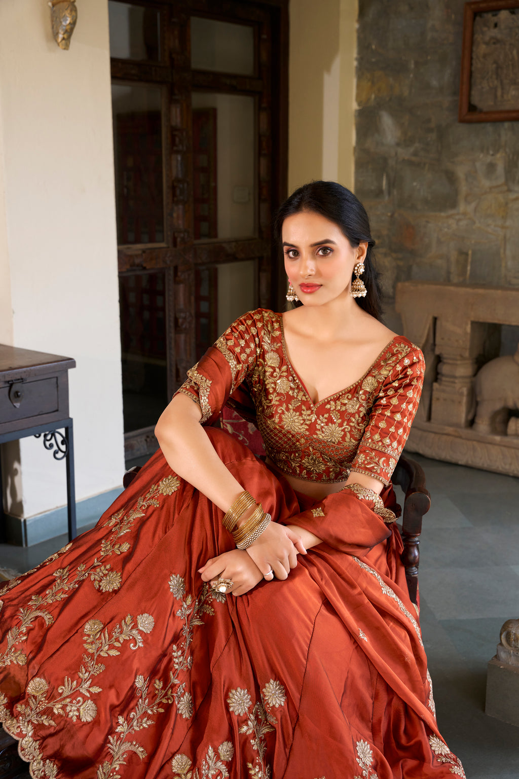 Rangoli Silk Thread Embroidered Lehenga With Dupatta