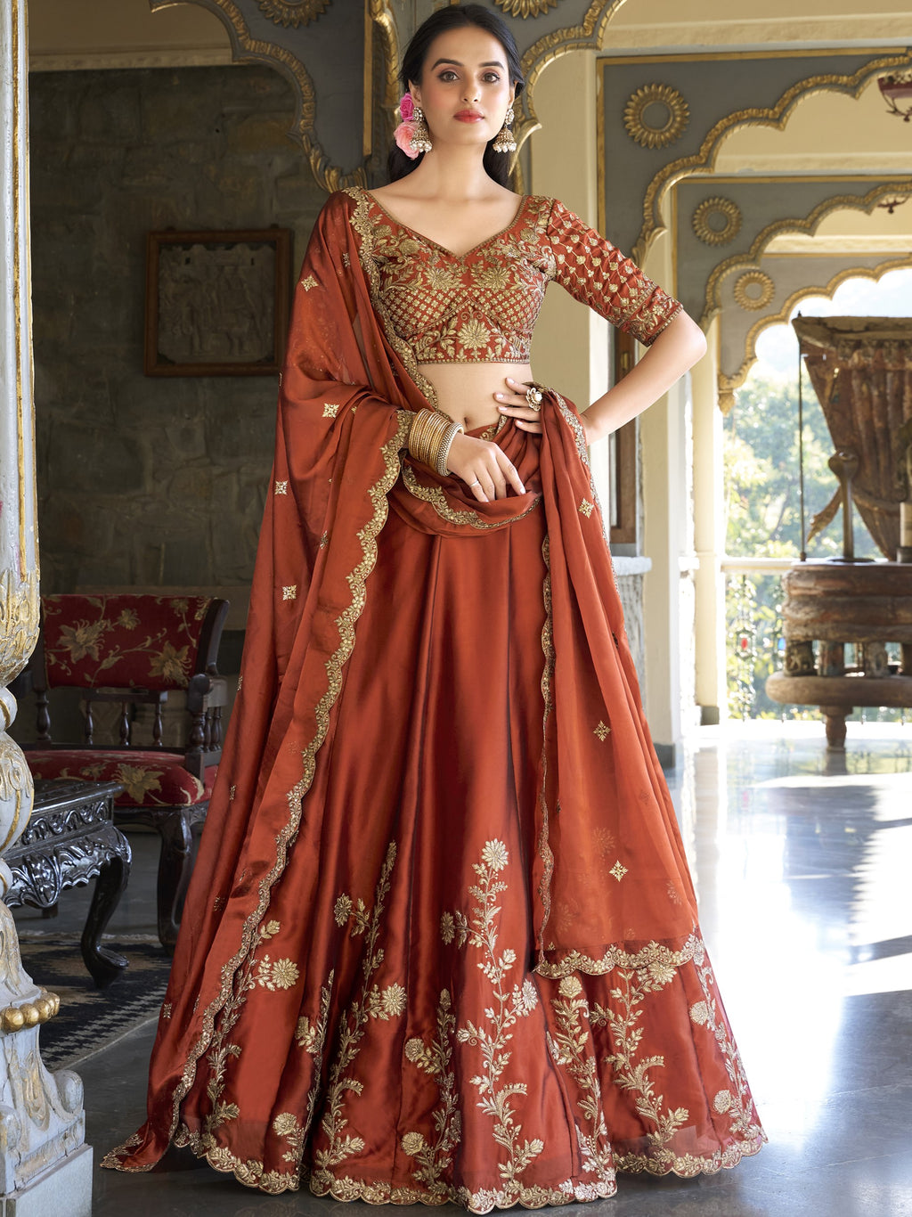 Rangoli Silk Thread Embroidered Lehenga With Dupatta